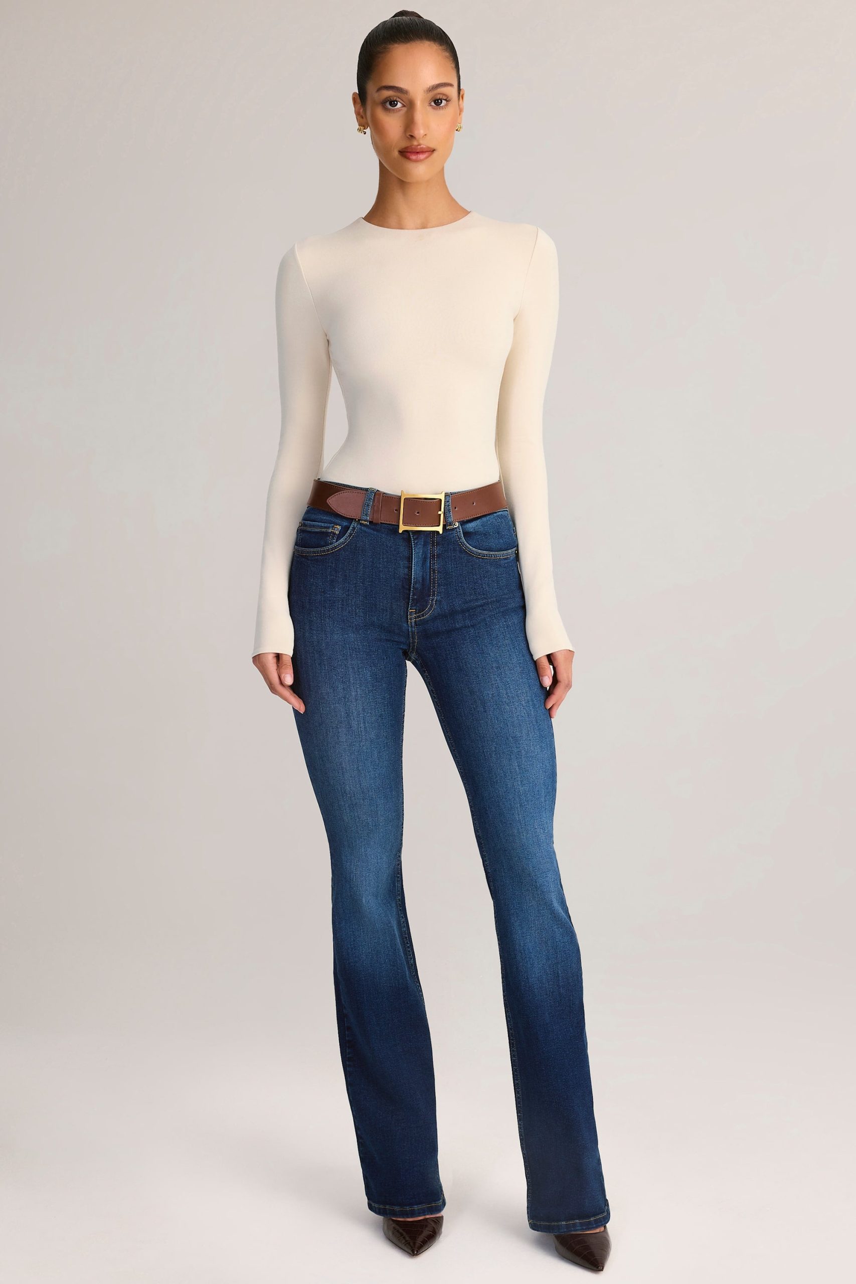 Denim Mid-Rise Flared Jeans in Indigo - Image 7