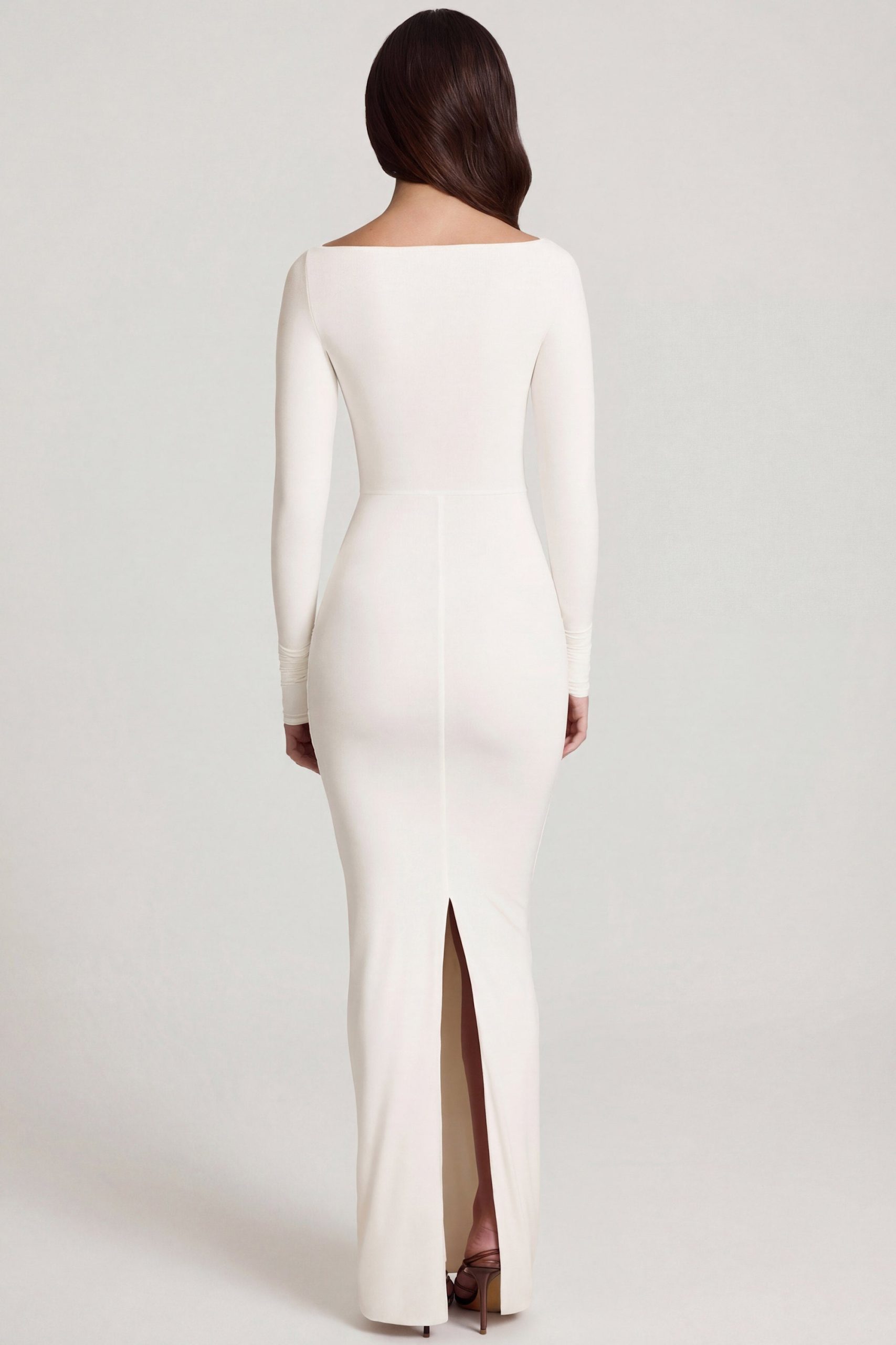 Soft Jersey Boat-Neck Tie-Gather Maxi Dress in White - Image 2