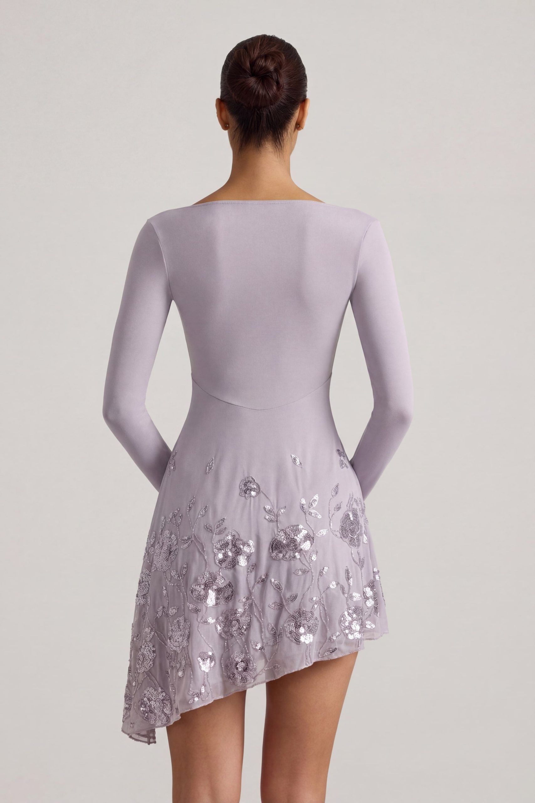 Embellished Appliqu?? Asymmetric Mini Dress in Lilac - Image 2