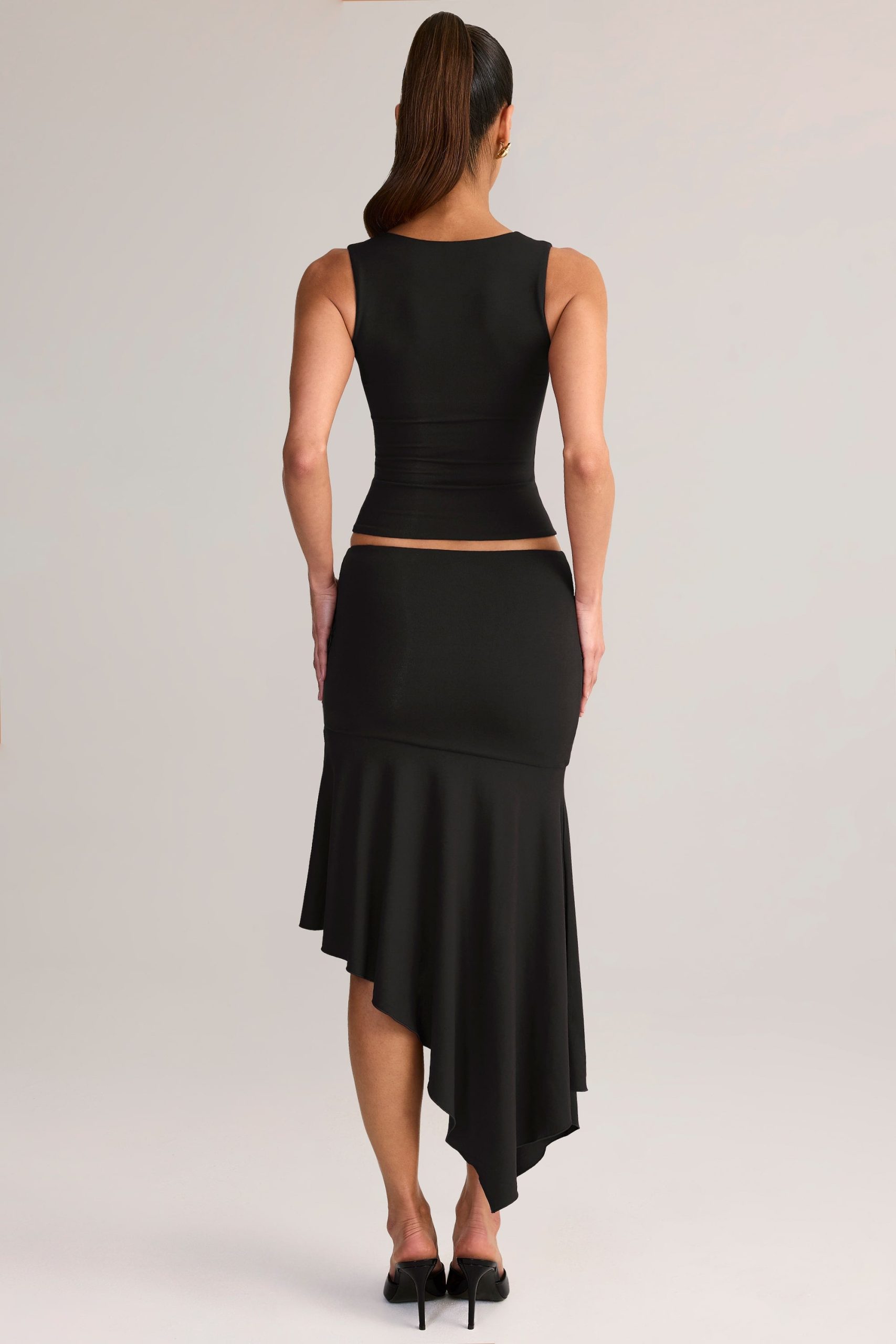 Modal Low-Rise Asymmetric Midaxi Skirt in Black - Image 2