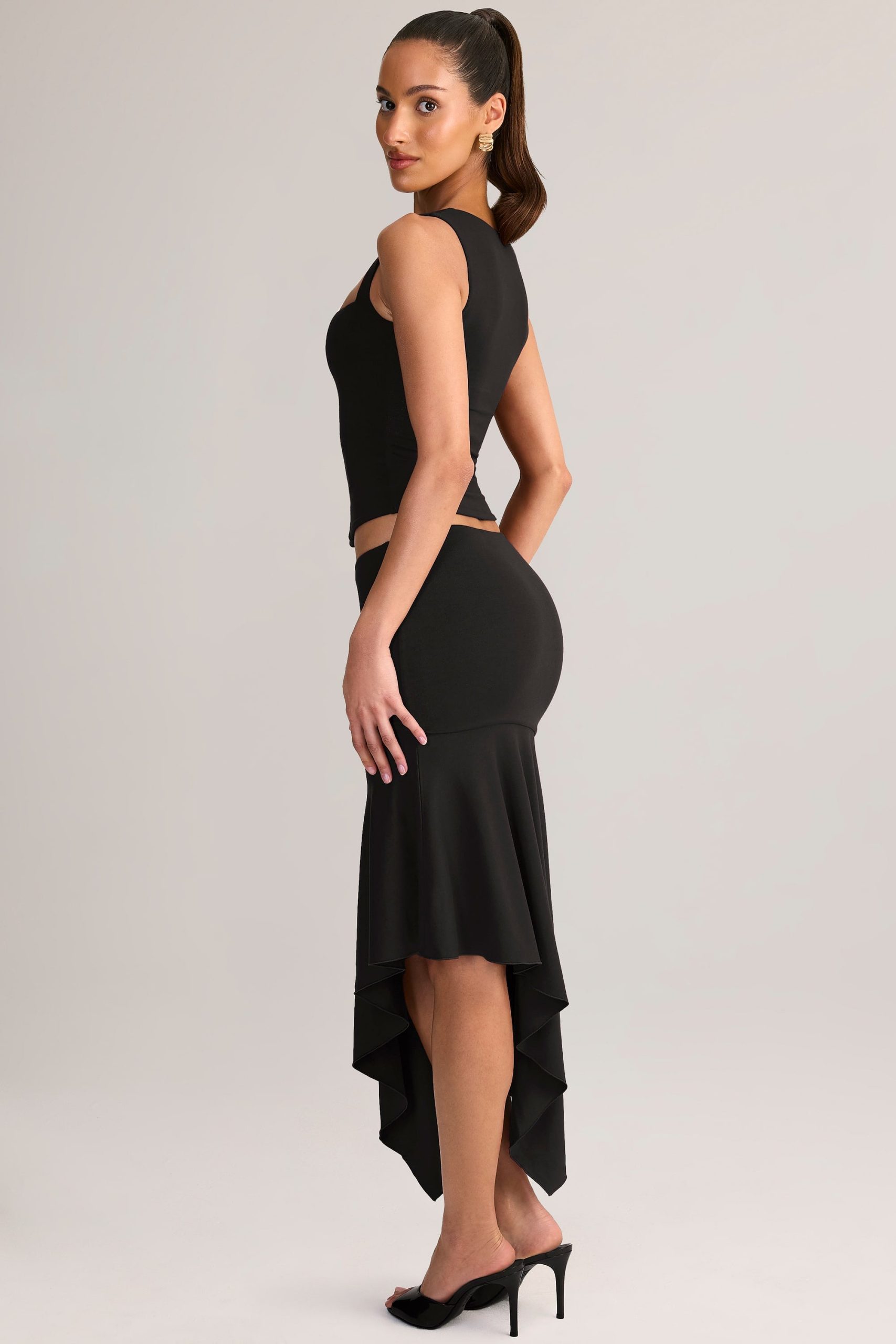 Modal Low-Rise Asymmetric Midaxi Skirt in Black - Image 5