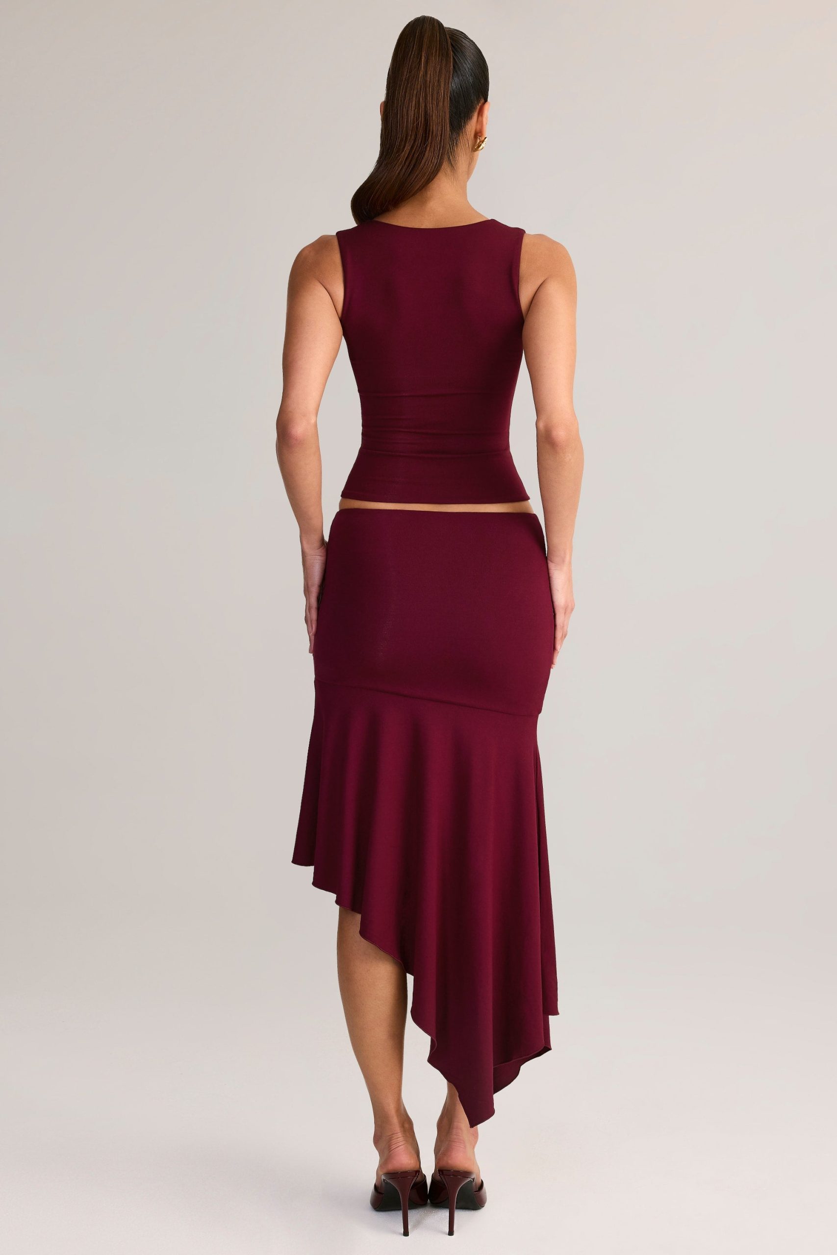 Modal Low-Rise Asymmetric Midaxi Skirt in Wine - Image 2