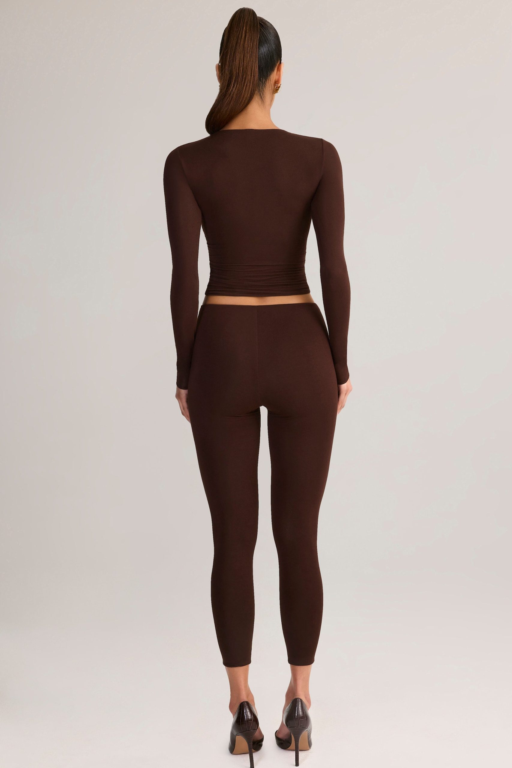 Modal Mid-Rise Cropped Leggings in Chocolate Brown - Image 2