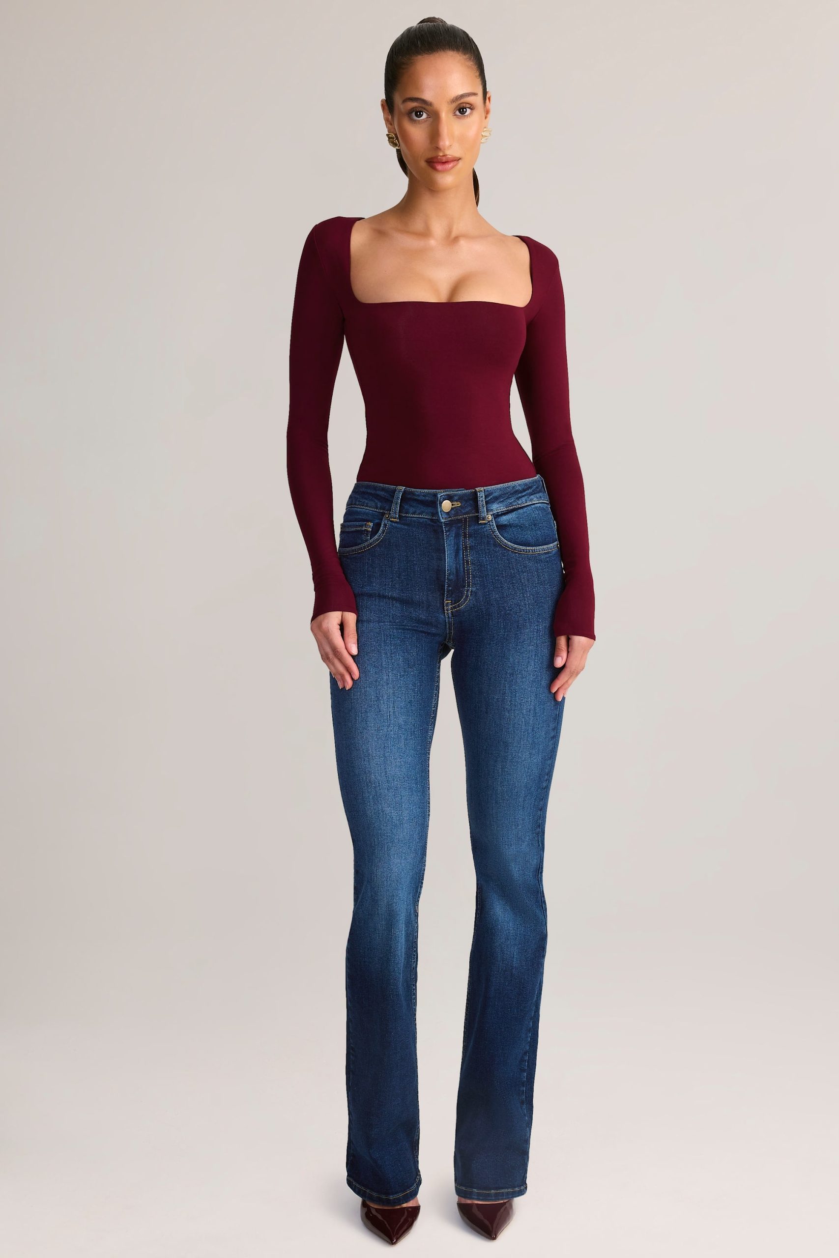 Modal Square-Neck Long-Sleeve Top in Wine - Image 6