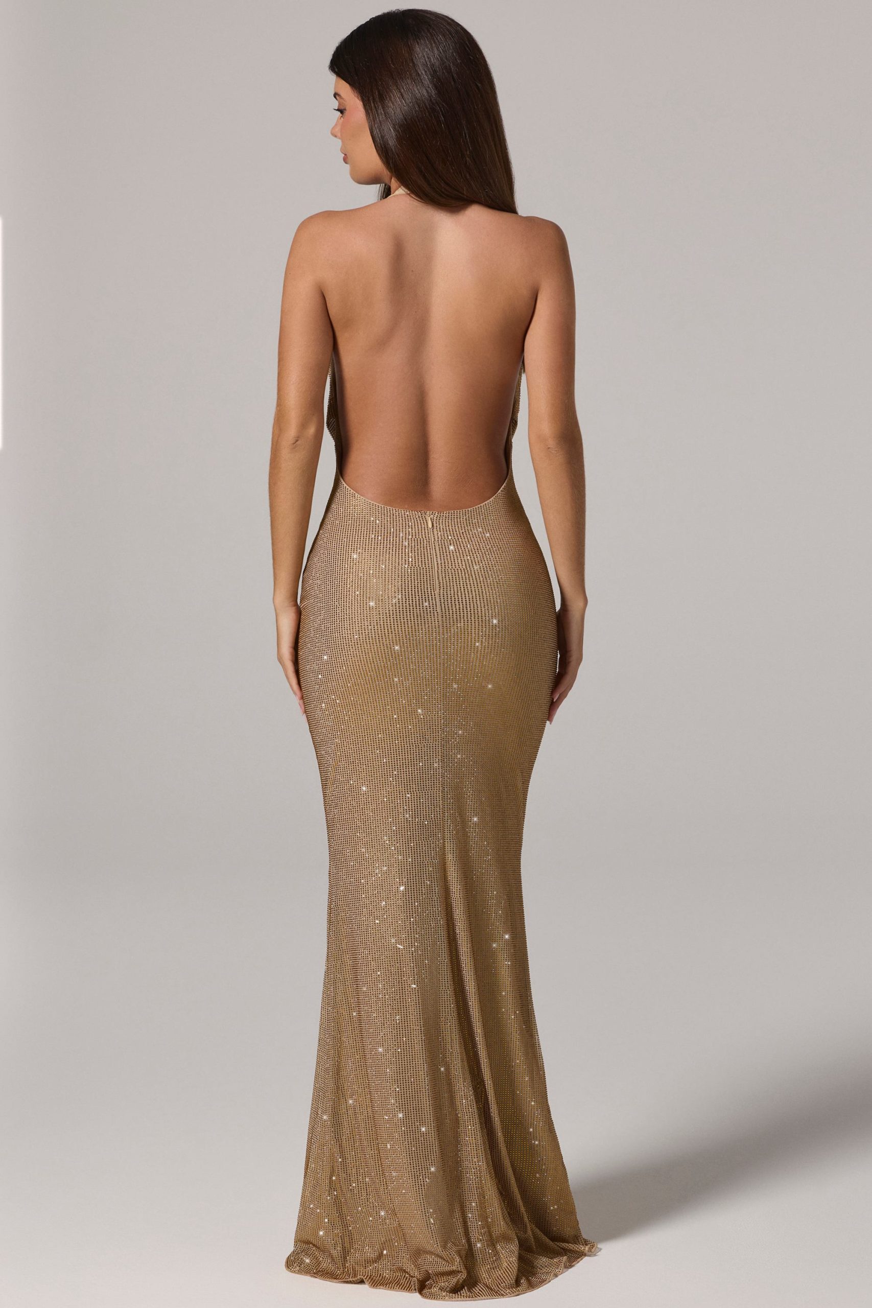 Embellished Cowl-Neck Backless Gown in Gold - Image 7
