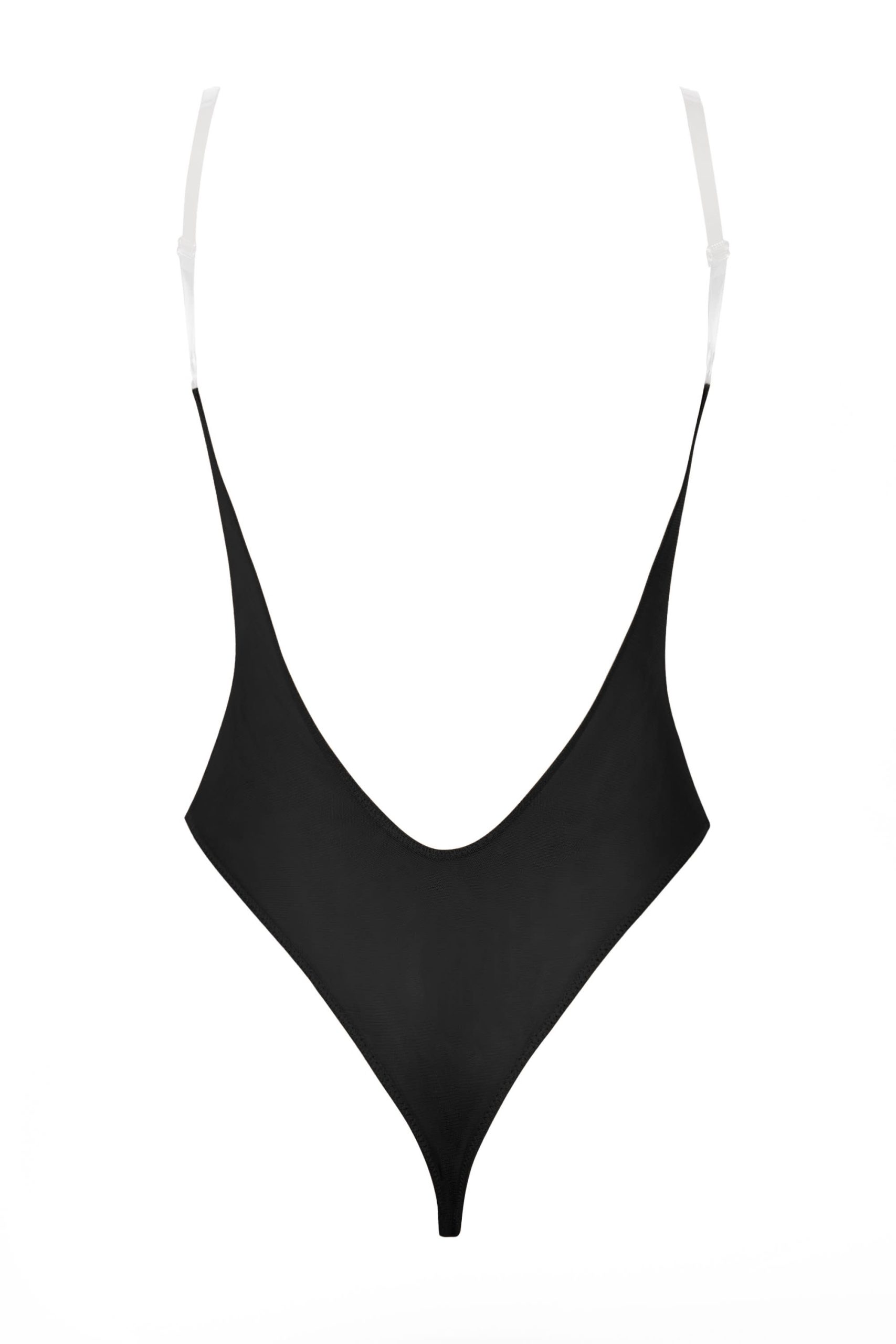 Soft Mesh Invisible Strap Thong Bodysuit in Black - Image 2