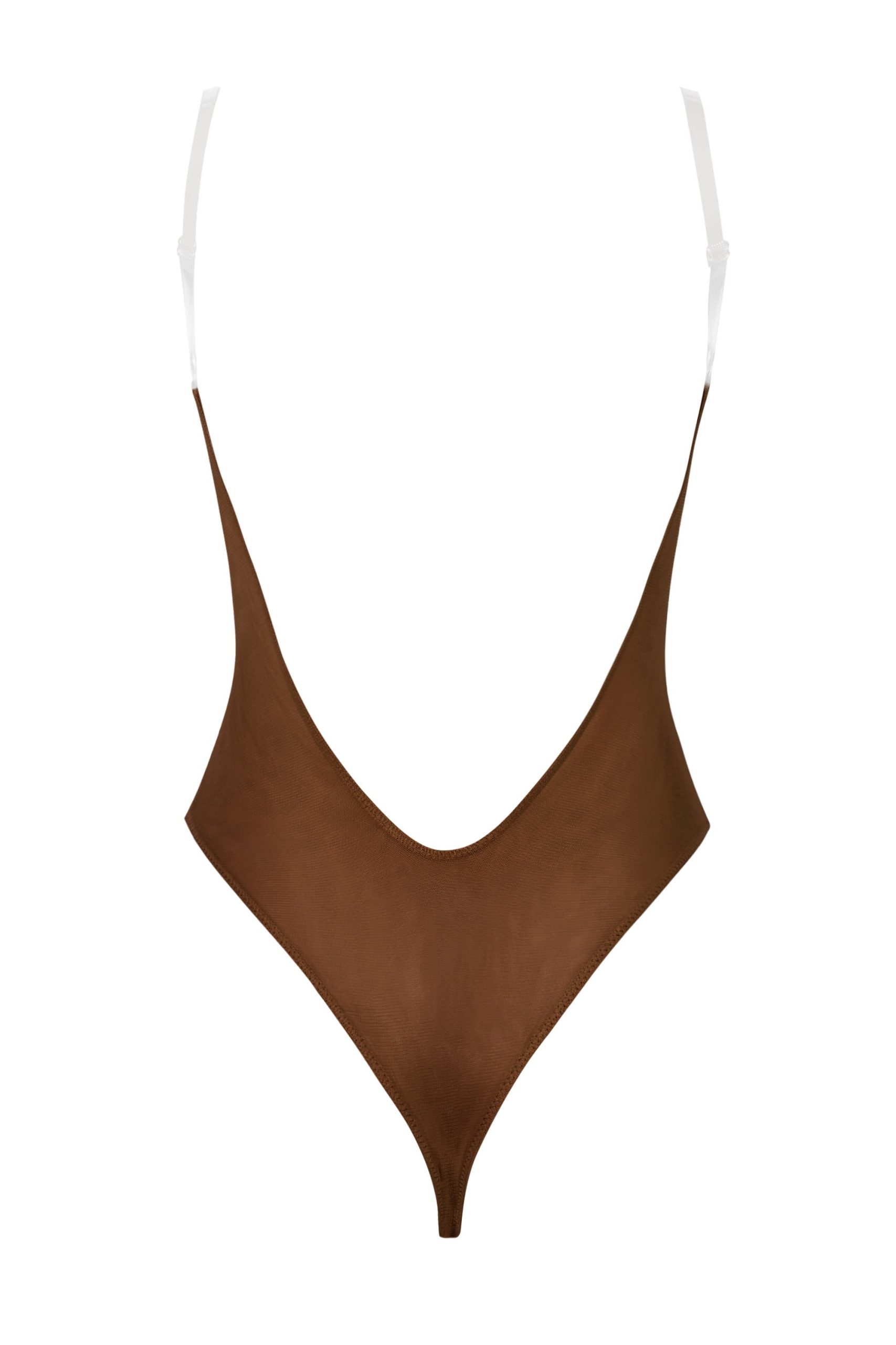 Soft Mesh Invisible Strap Thong Bodysuit in Chestnut - Image 2
