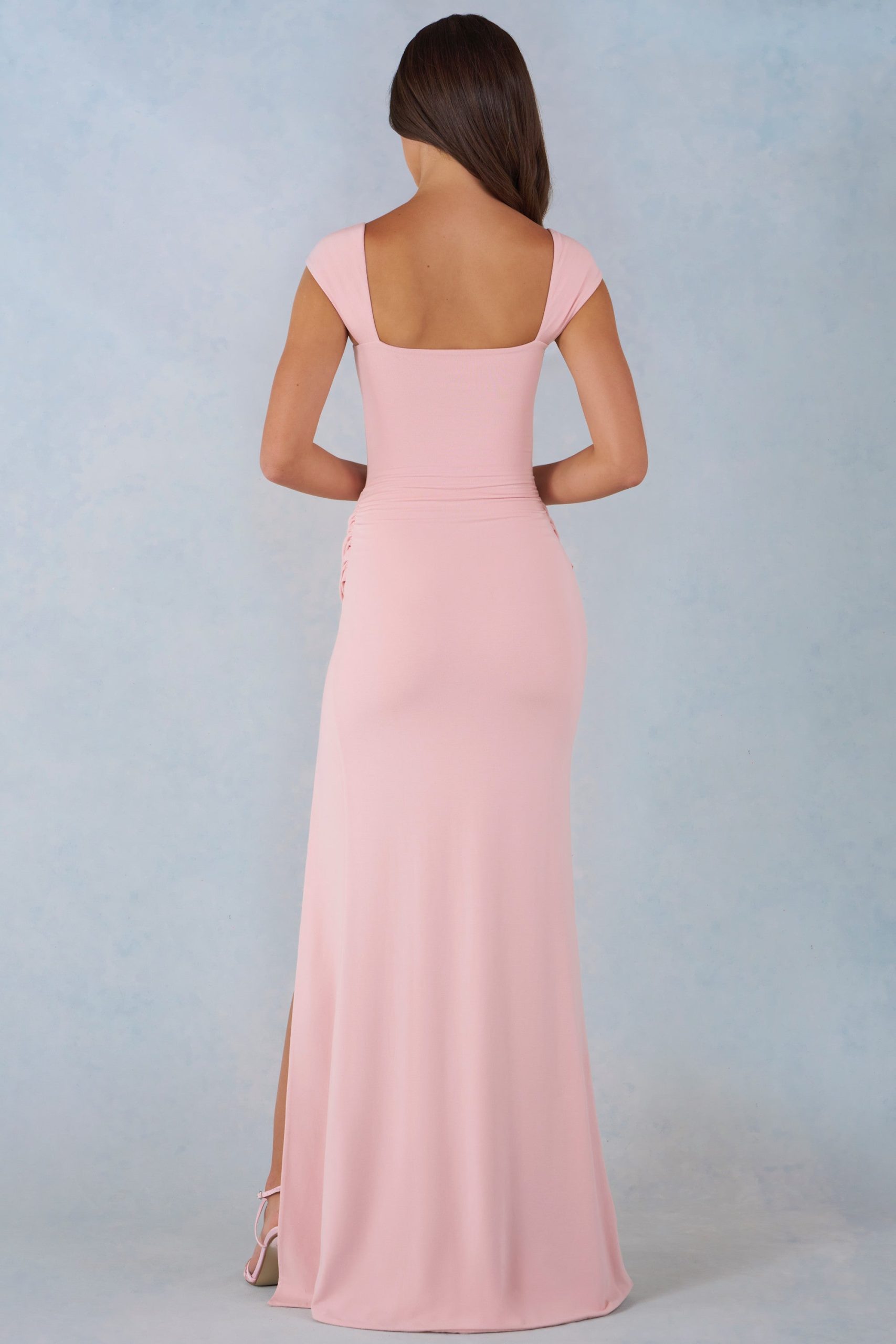 Modal Sweetheart-Neck Cowl-Waist Maxi Dress in Blush Pink - Image 5