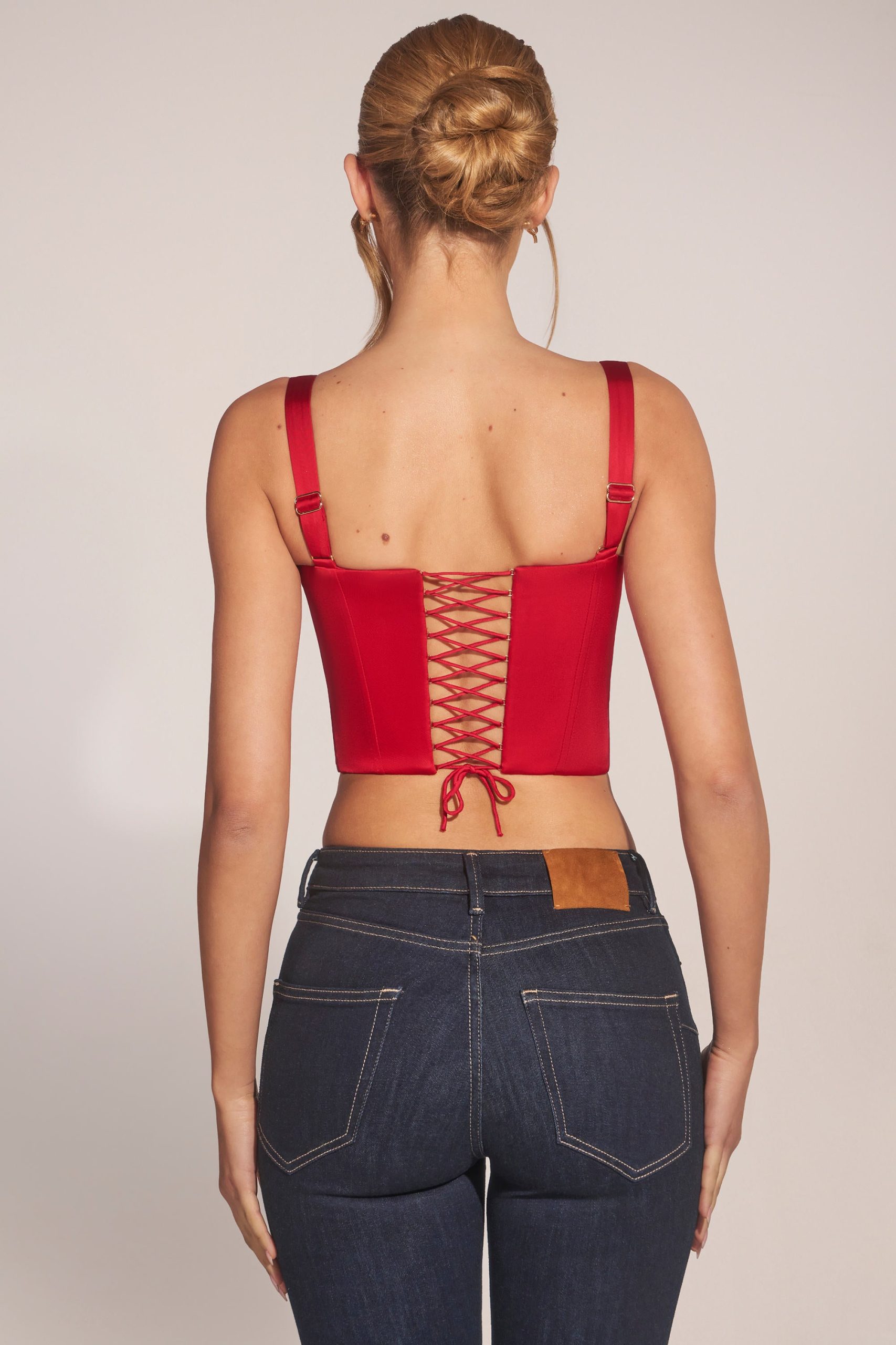 Sweetheart-Neck Lace-Up Corset Top in Rose Red - Image 6