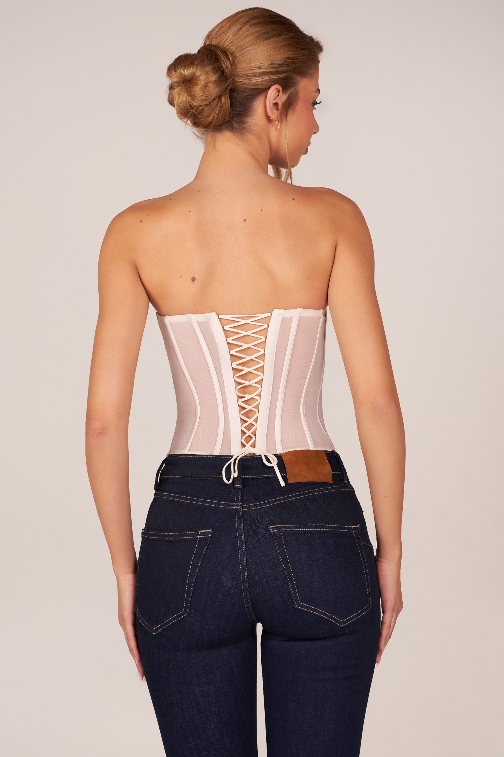 Bandeau Lace-Up Corset Top in Ivory - Image 3