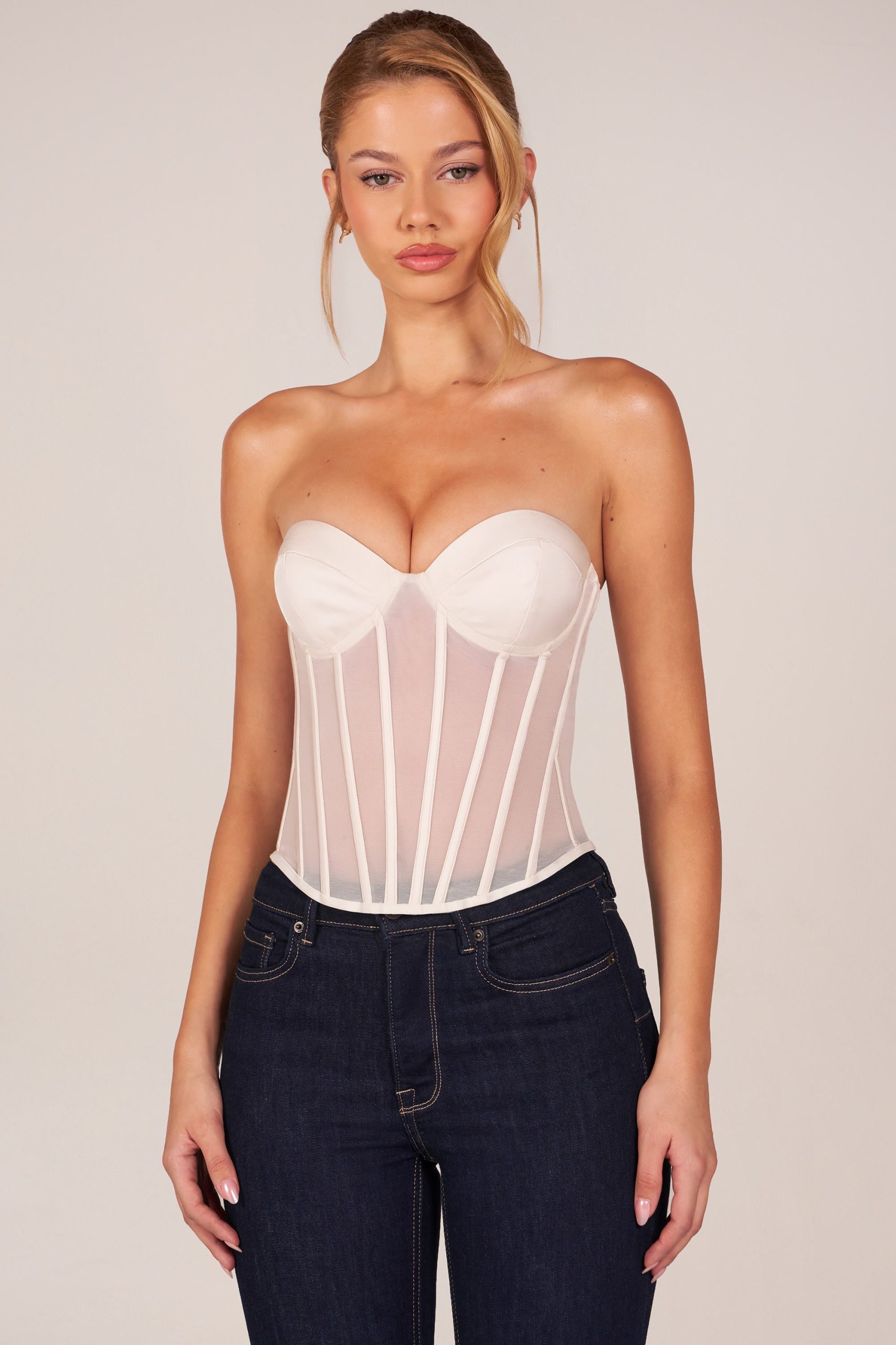Bandeau Lace-Up Corset Top in Ivory - Image 6