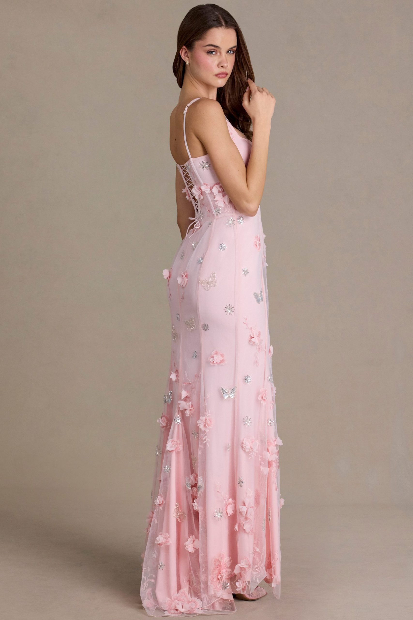 Premium Embellished Corset Gown in Baby Pink - Image 3