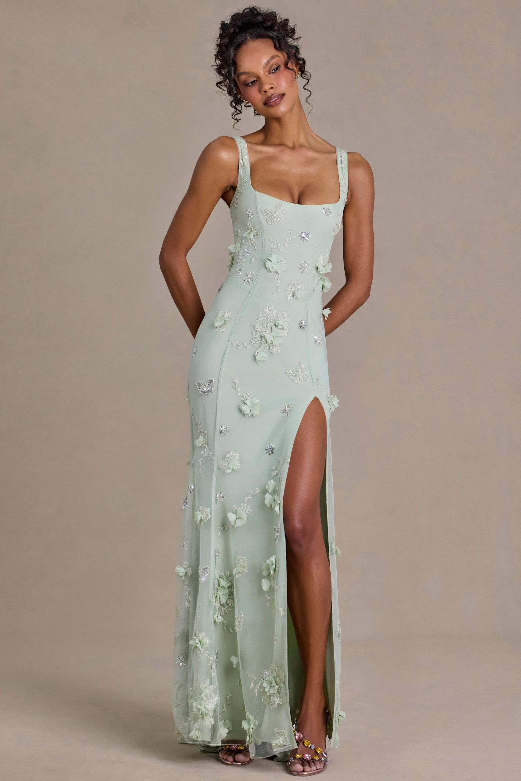 Premium Embellished Corset Gown in Sage Green - Image 6