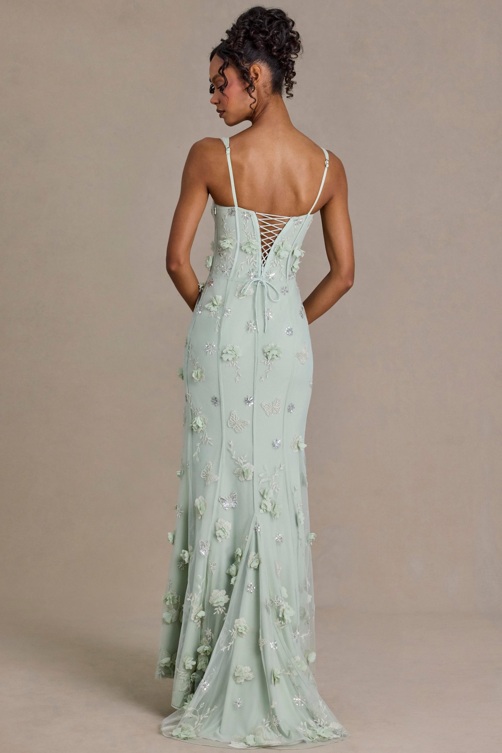 Premium Embellished Corset Gown in Sage Green - Image 2
