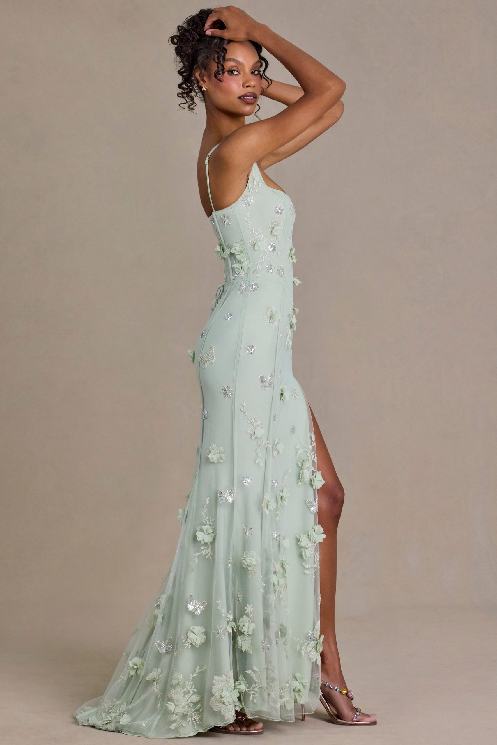 Premium Embellished Corset Gown in Sage Green - Image 7