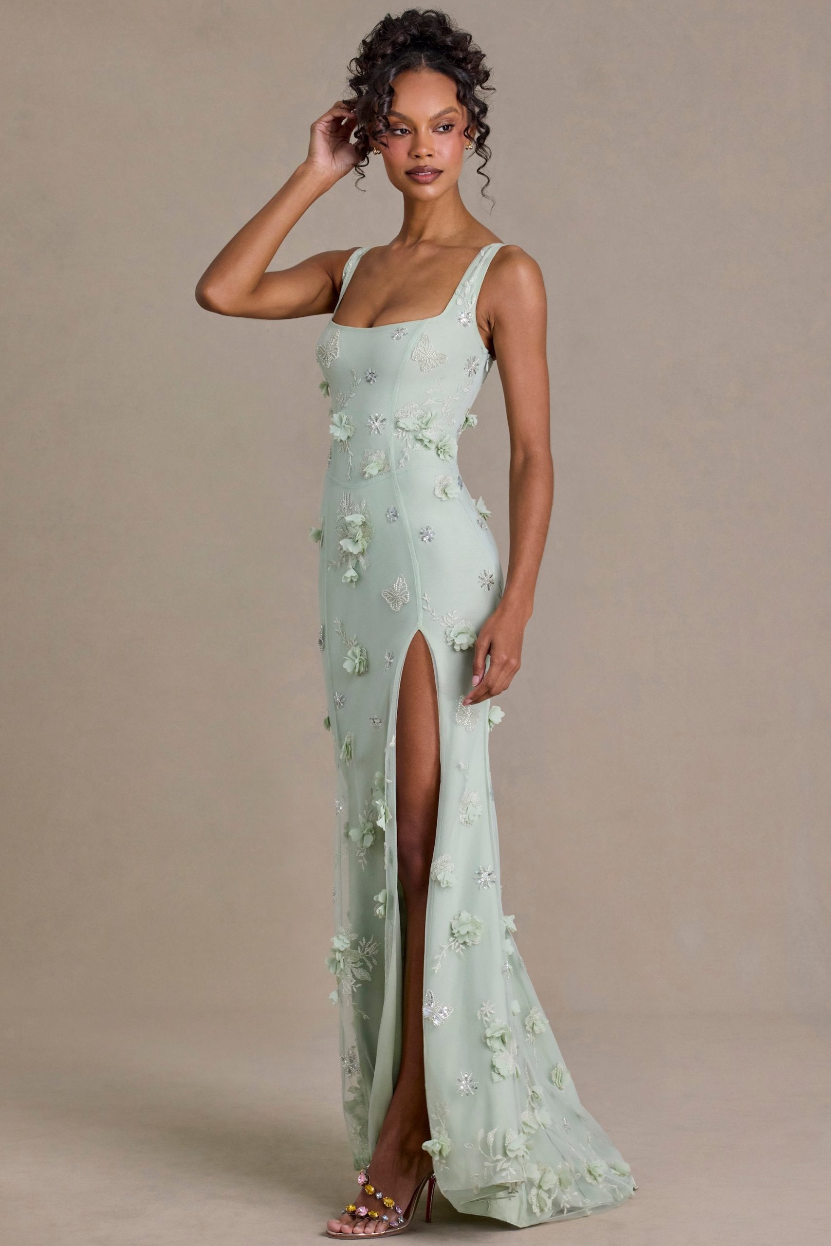 Premium Embellished Corset Gown in Sage Green - Image 8