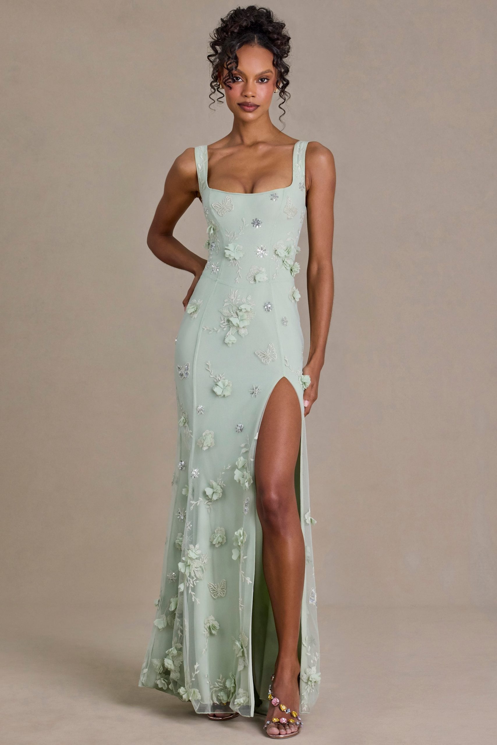 Premium Embellished Corset Gown in Sage Green - Image 4