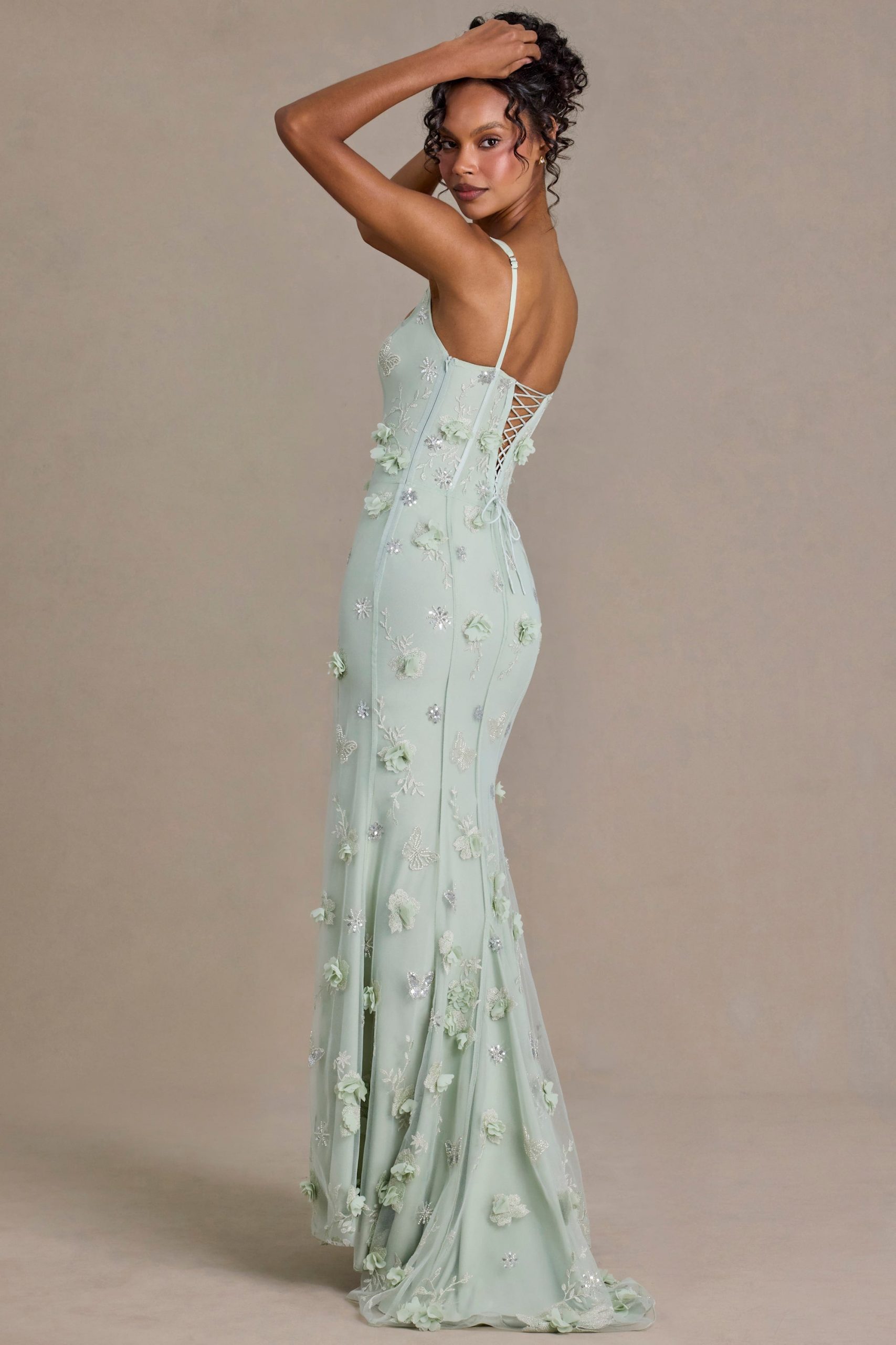 Premium Embellished Corset Gown in Sage Green - Image 5