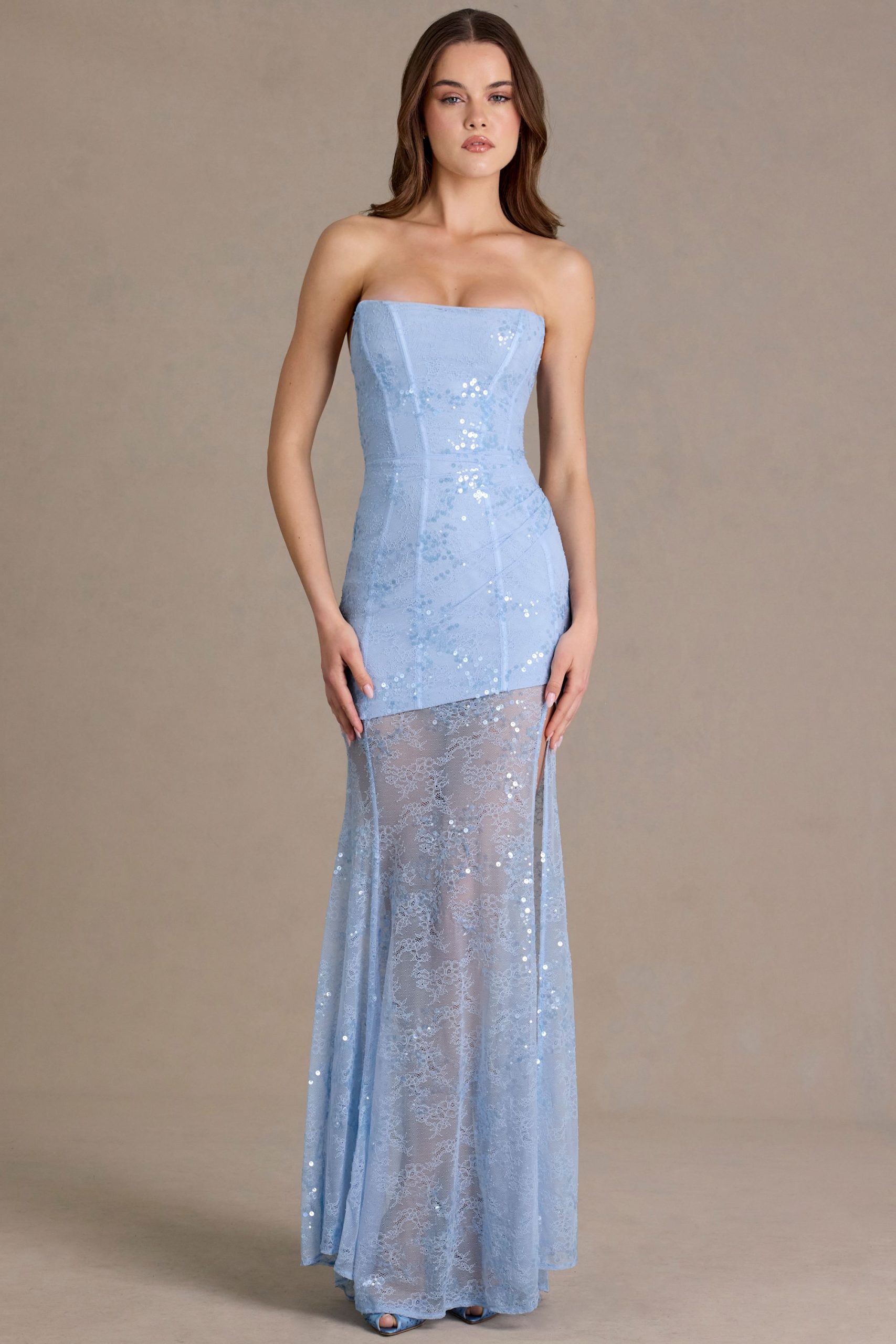 Premium Embellished Lace Corset Gown in Sky Blue - Image 8