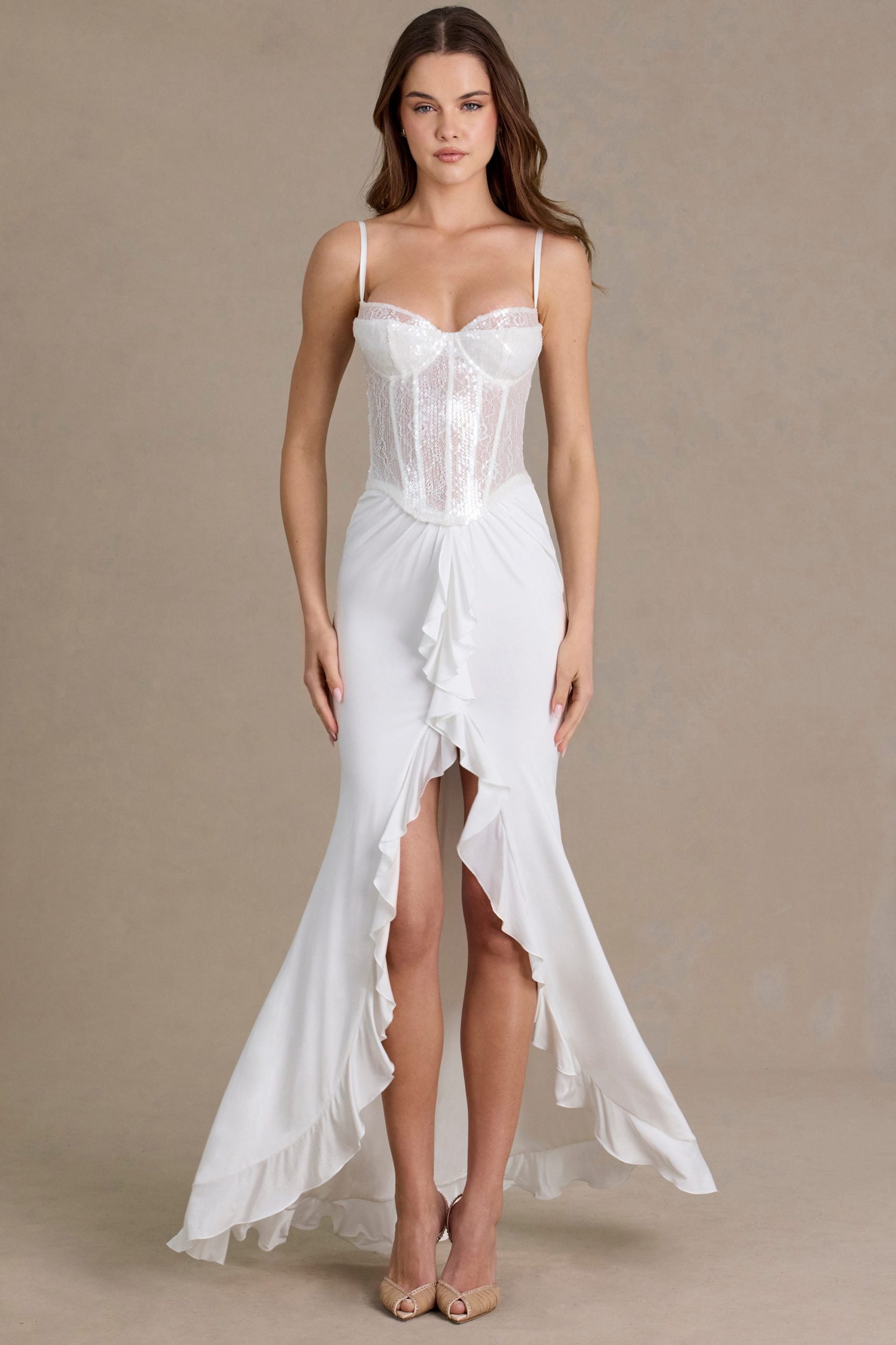 Premium Embellished Lace Corset Gown in White - Image 4