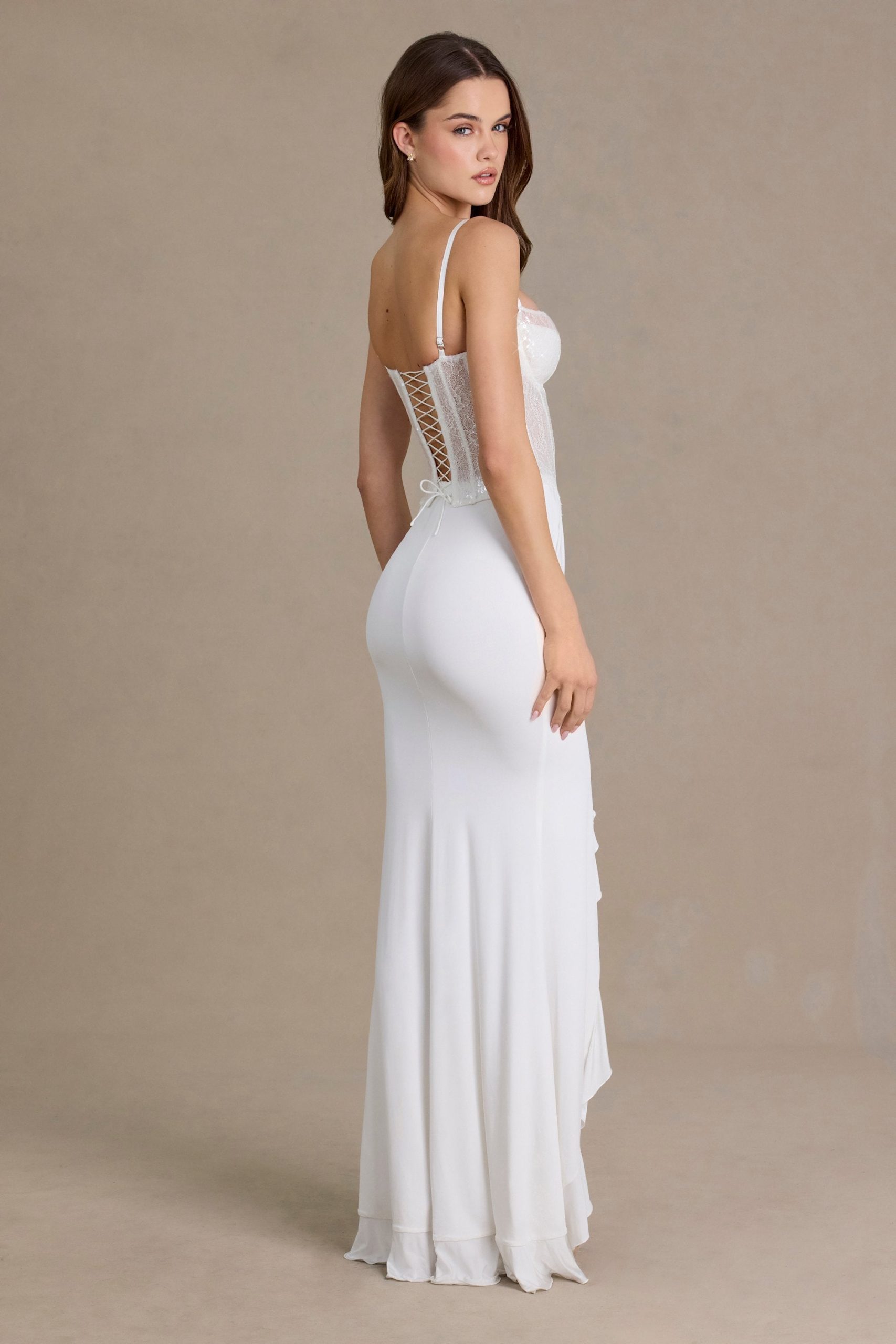 Premium Embellished Lace Corset Gown in White - Image 2