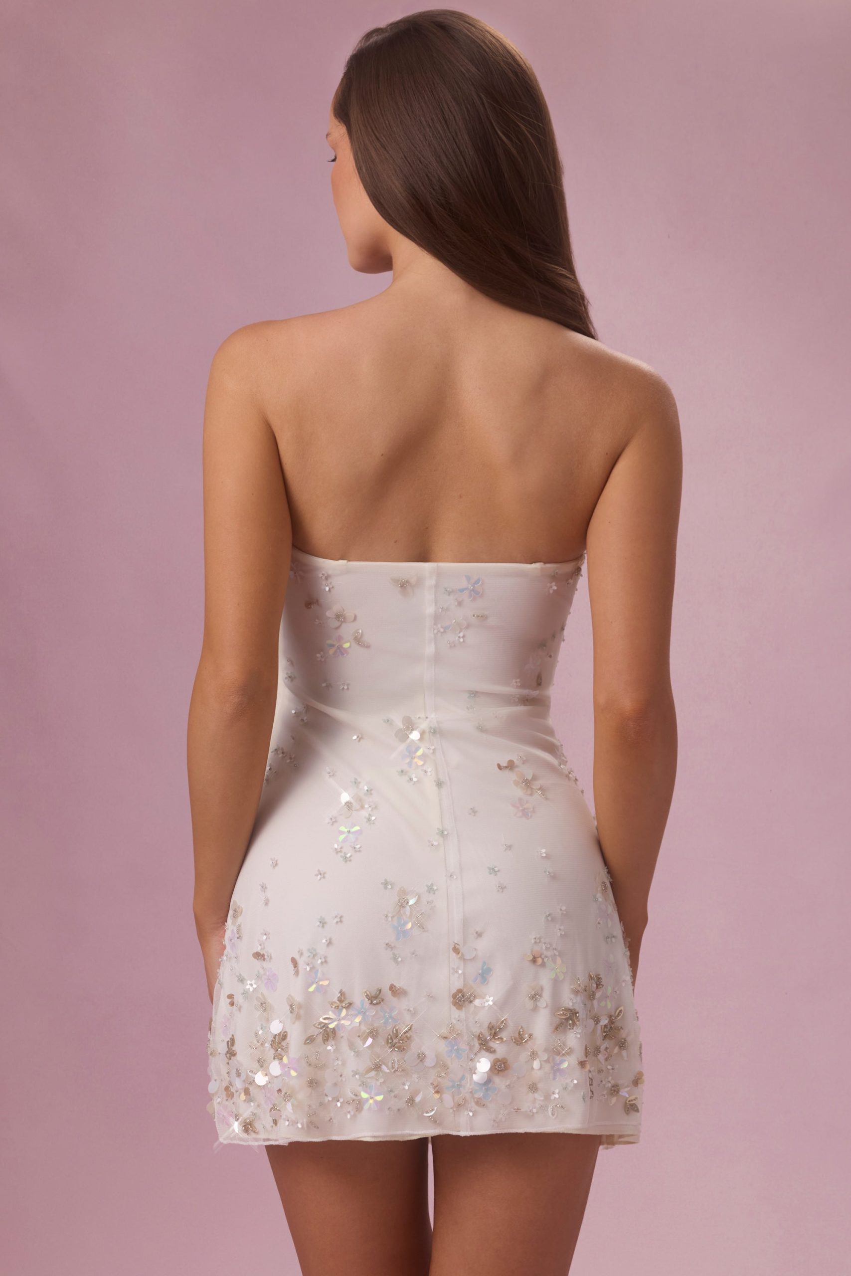 Embellished Bandeau Mini Dress in Ivory - Image 6