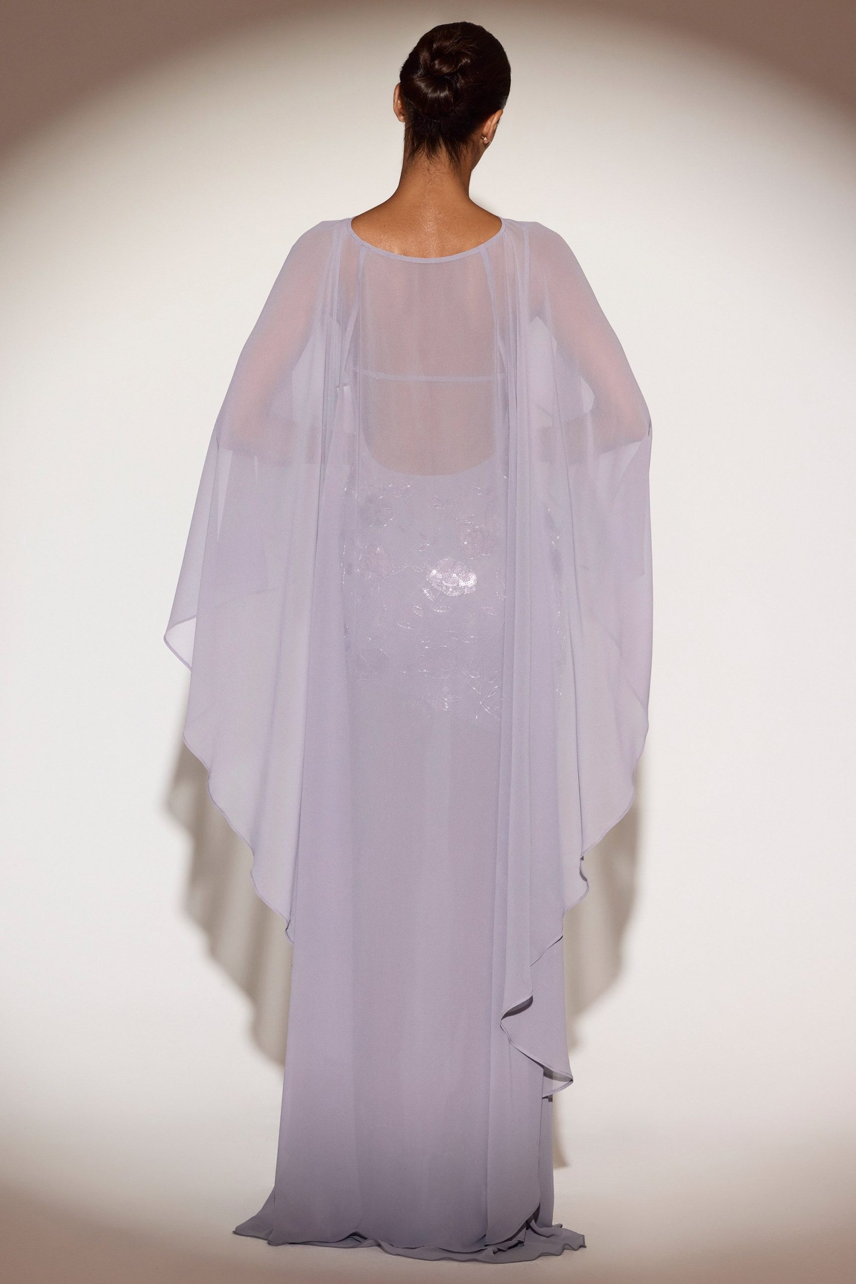 Sheer Chiffon Draped Cape in Lilac - Image 2