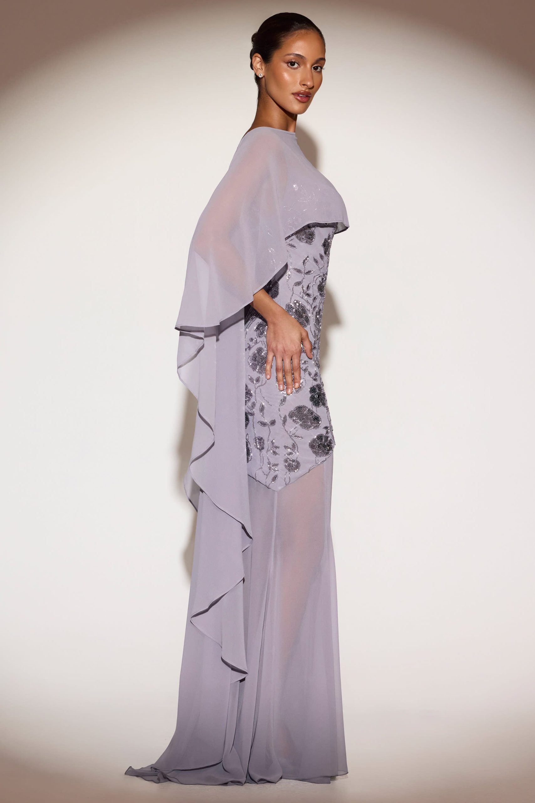 Sheer Chiffon Draped Cape in Lilac - Image 3