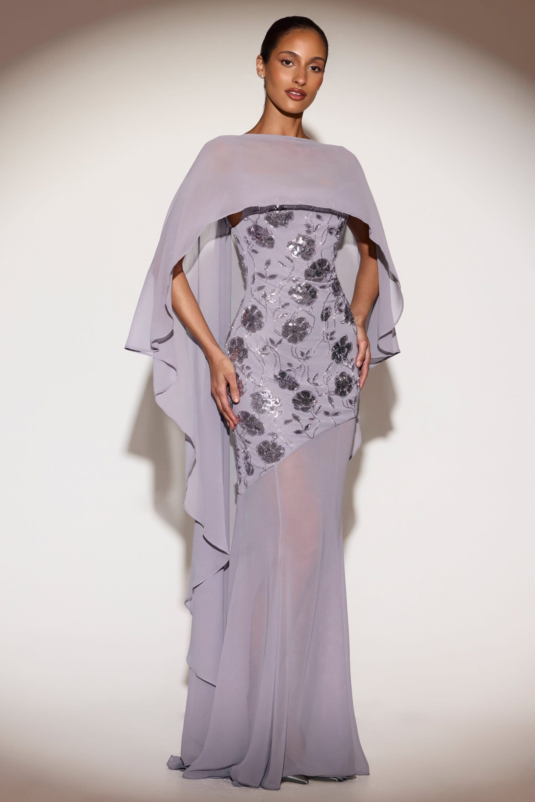 Sheer Chiffon Draped Cape in Lilac - Image 4