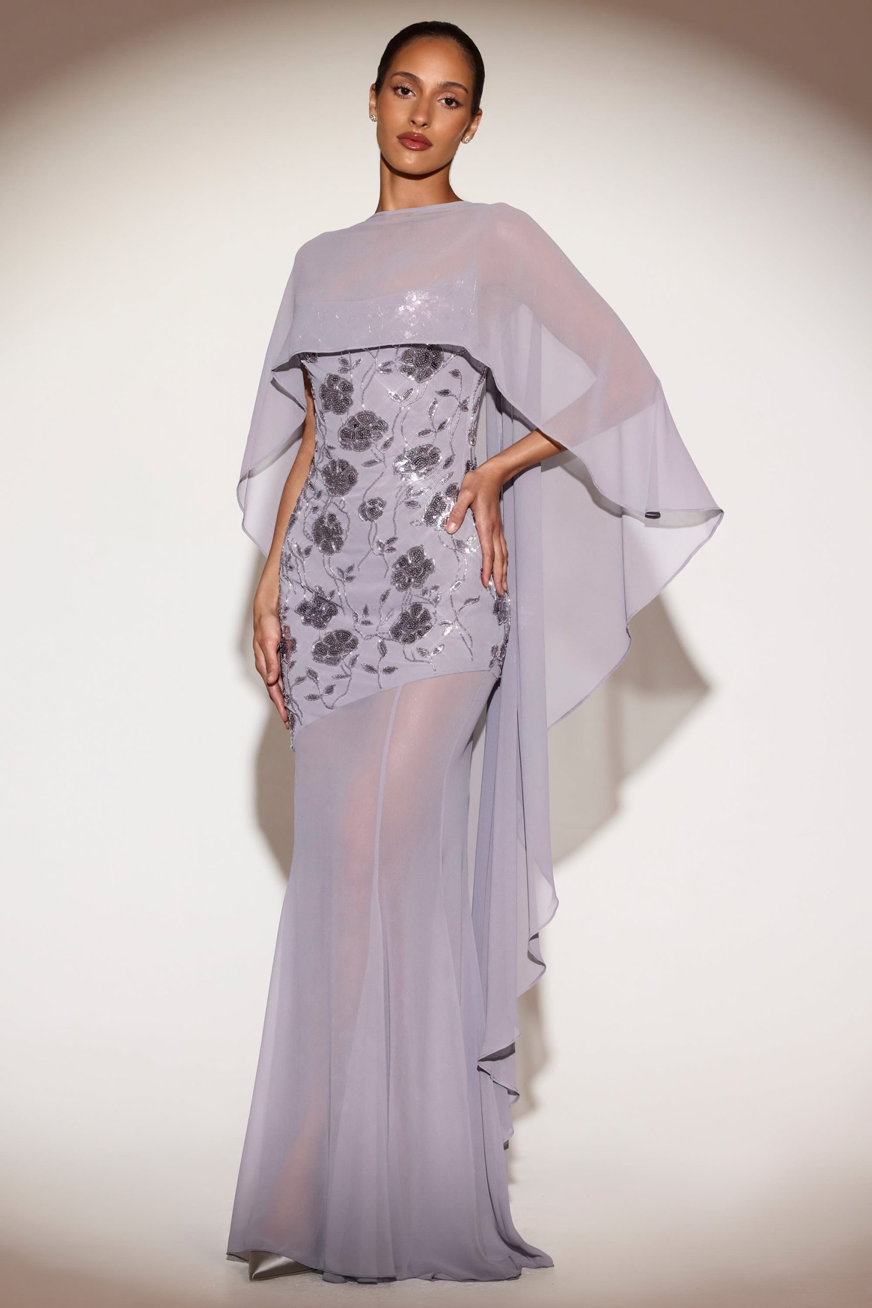 Sheer Chiffon Draped Cape in Lilac - Image 6
