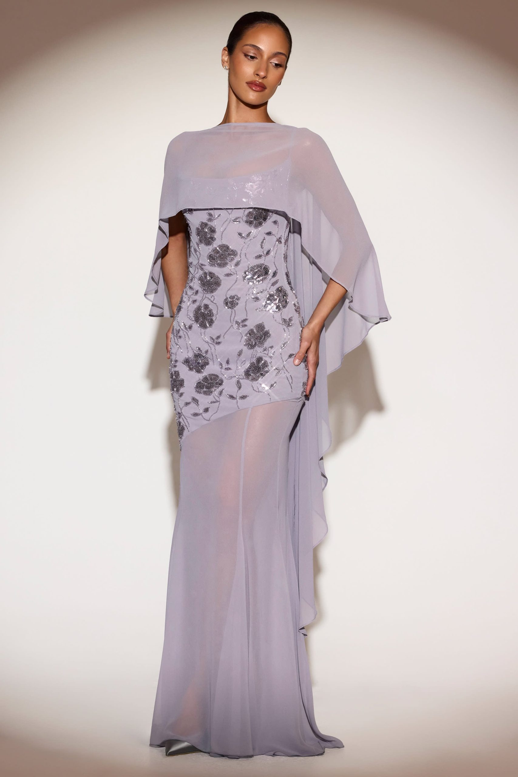 Sheer Chiffon Draped Cape in Lilac - Image 7