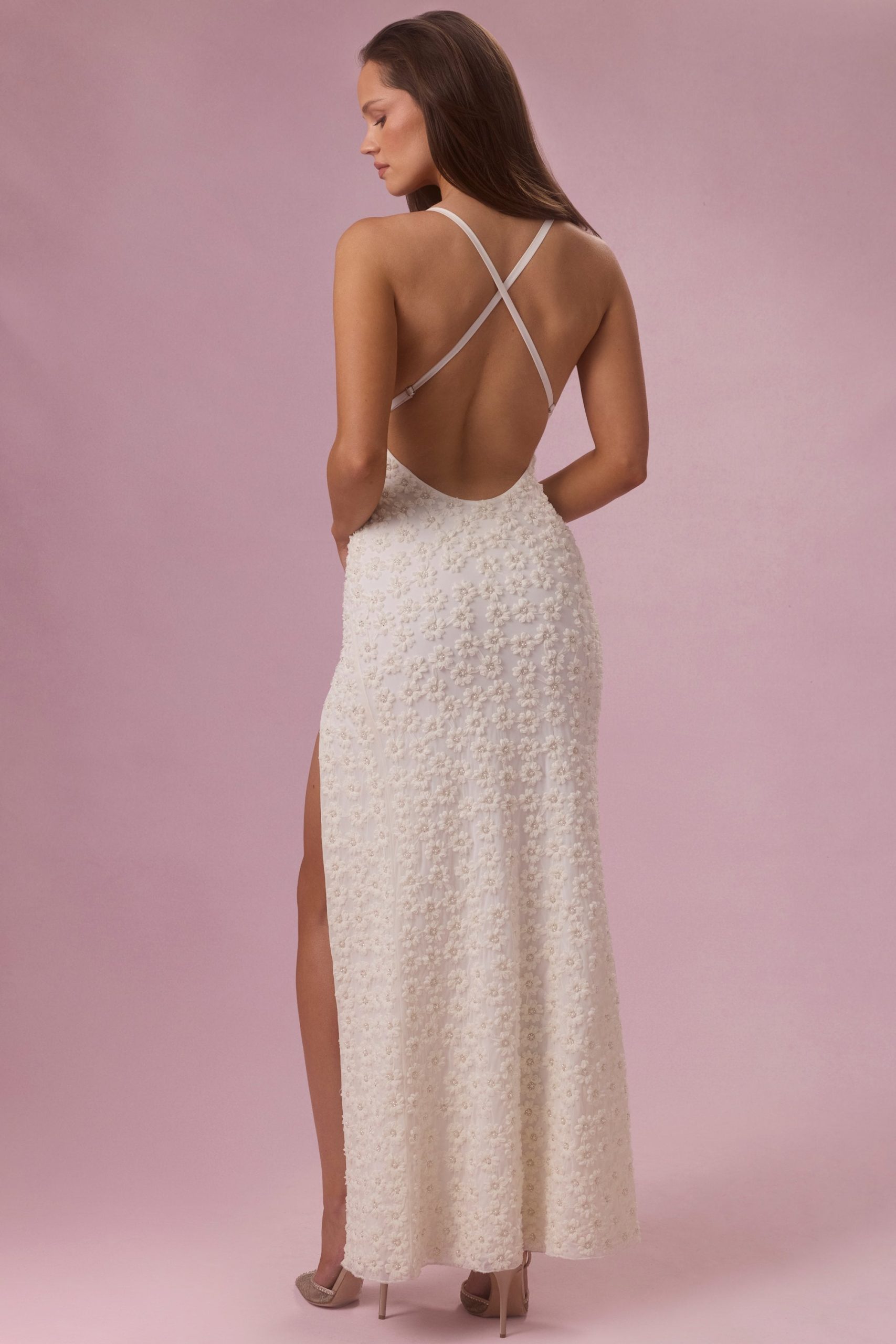 Embellished Square Neck Maxi Dress in Ivory - Image 2