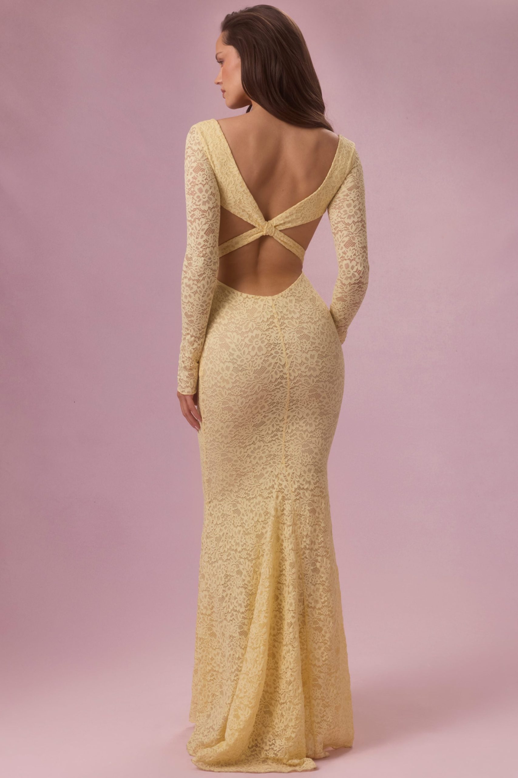 Premium Lace Long-Sleeve Maxi Dress in Butter Yellow - Image 4