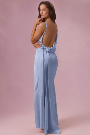 Premium Satin Draped Bridesmaid Dress in Powder Blue