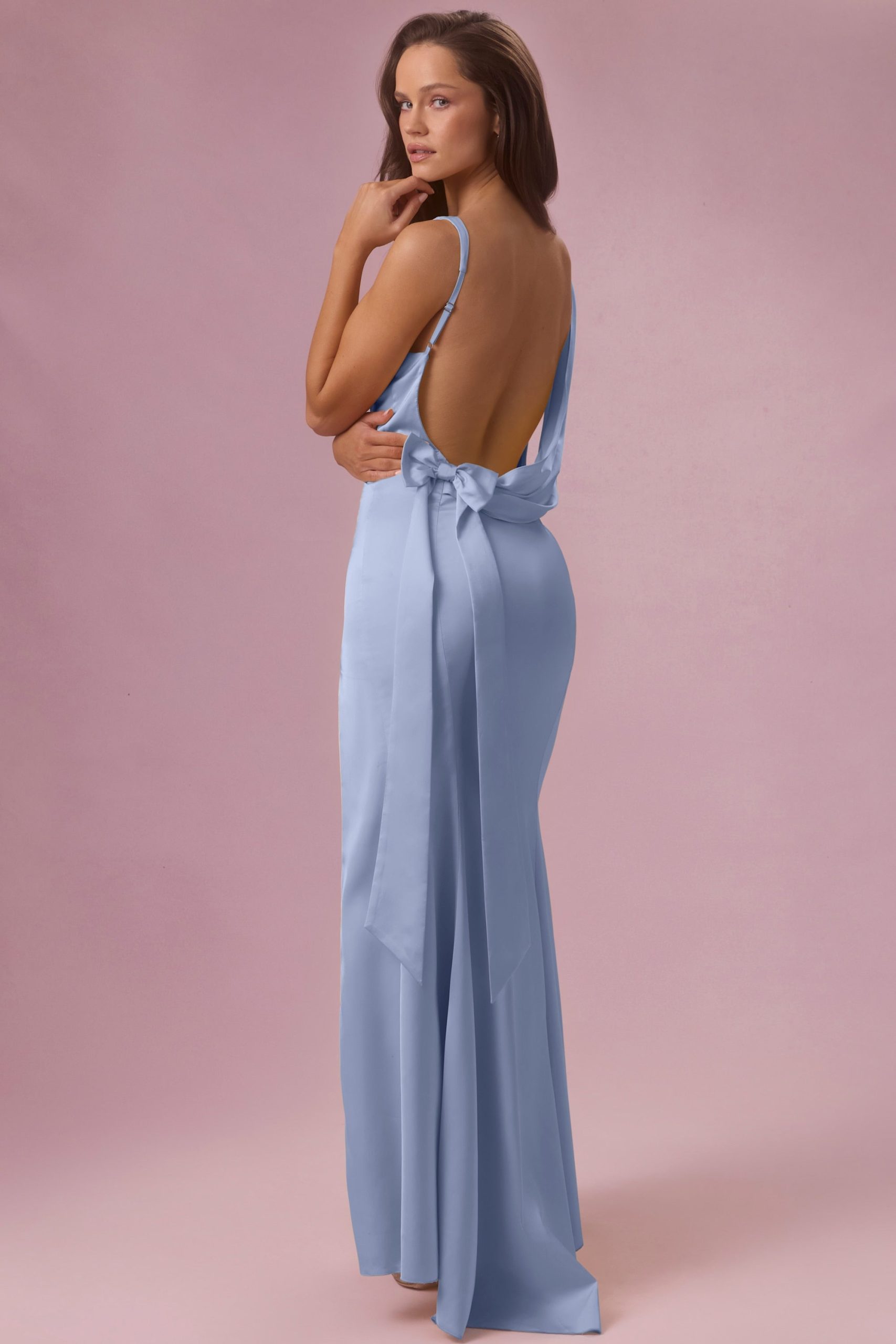 Premium Satin Draped Bridesmaid Dress in Powder Blue