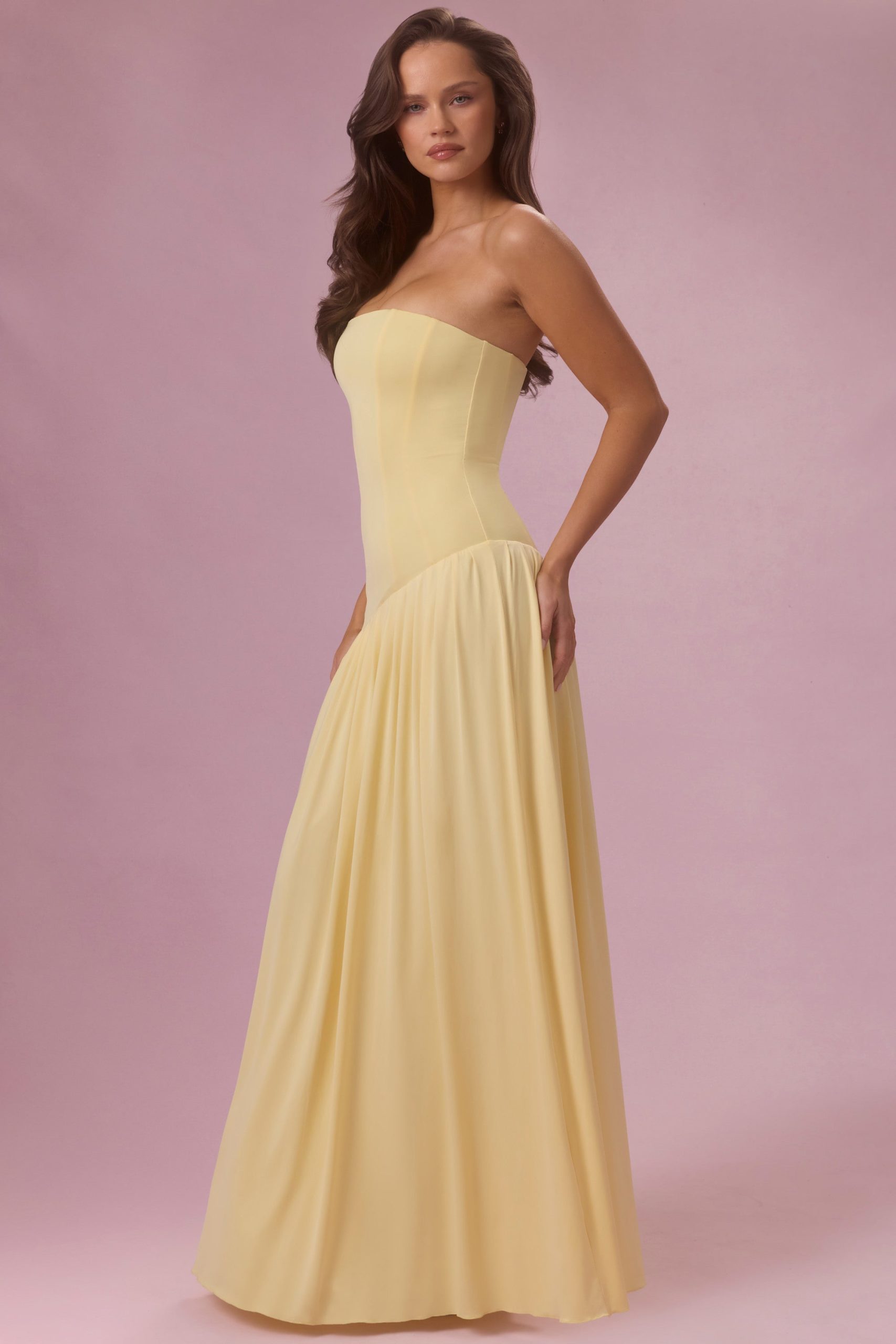 Premium Jersey Strapless Gown in Butter Yellow - Image 3