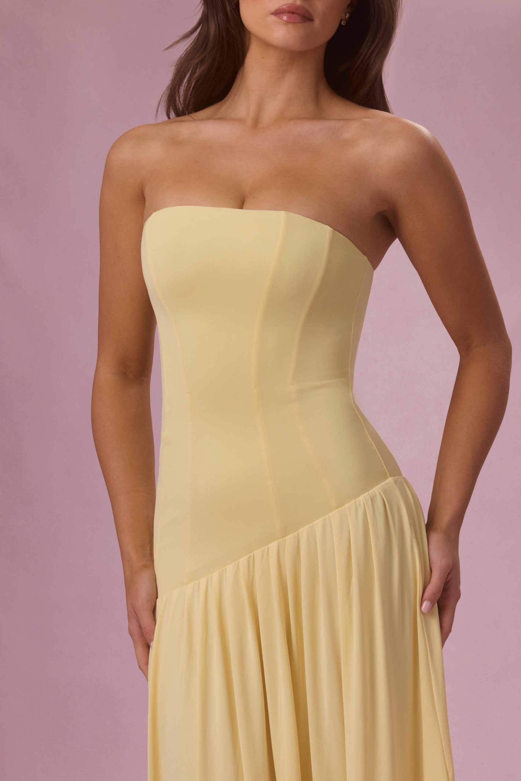 Premium Jersey Strapless Gown in Butter Yellow - Image 4