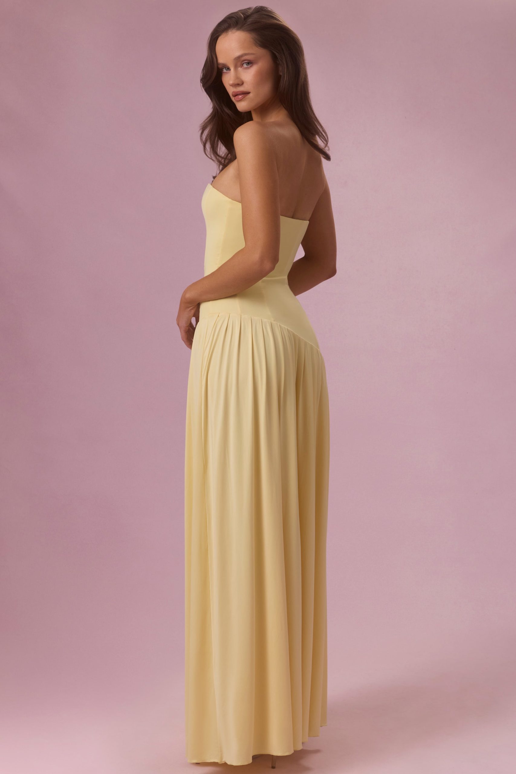 Premium Jersey Strapless Gown in Butter Yellow - Image 2