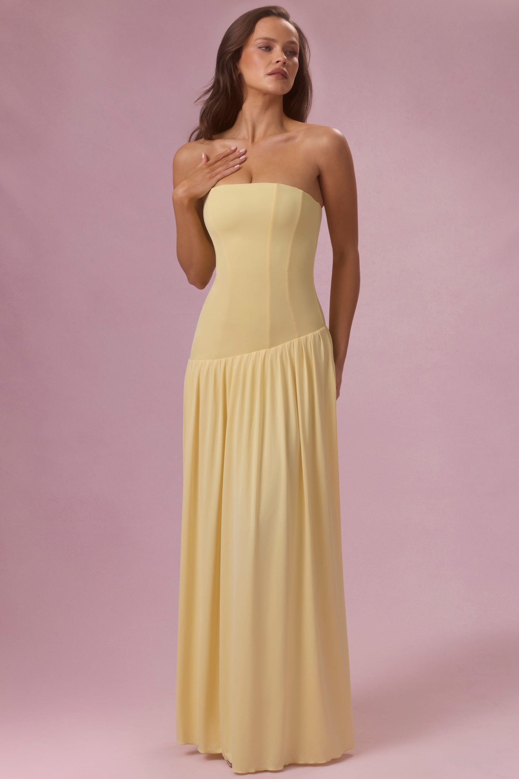 Premium Jersey Strapless Gown in Butter Yellow - Image 5