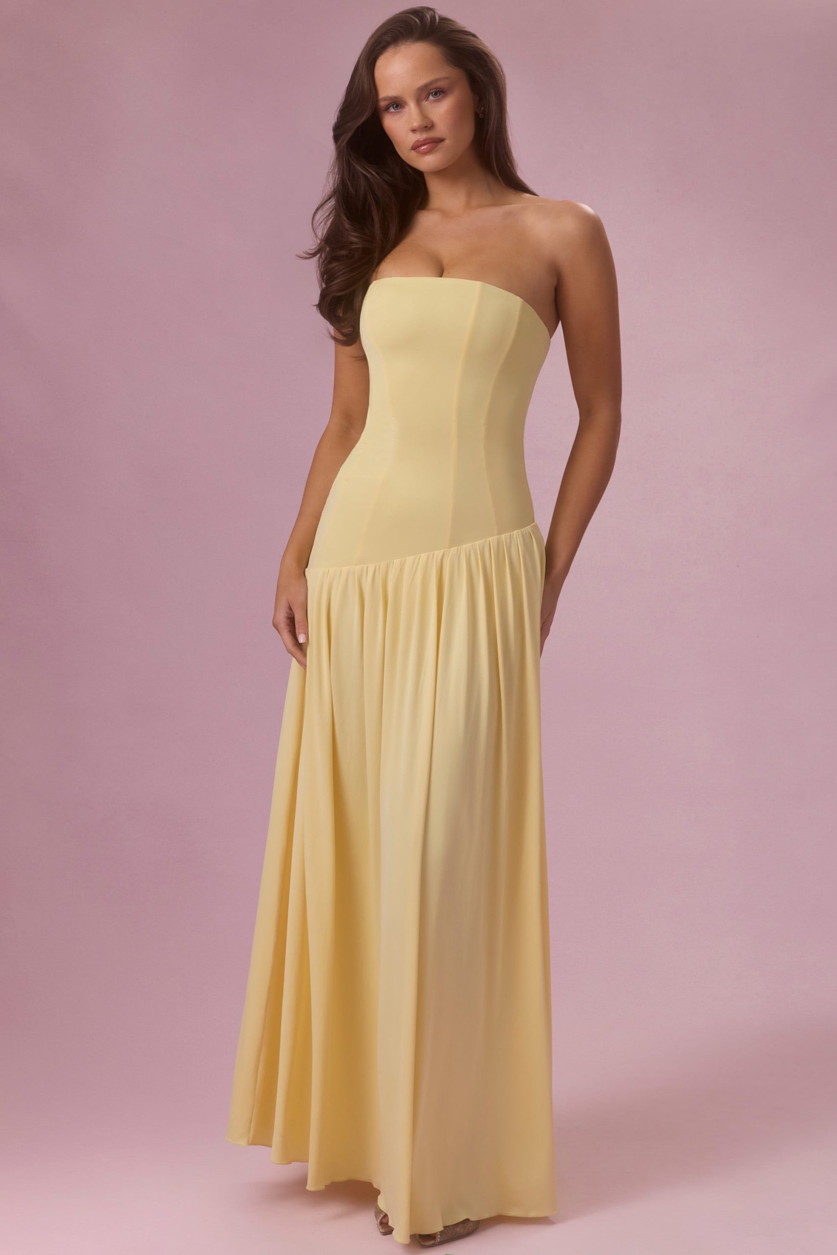 Premium Jersey Strapless Gown in Butter Yellow - Image 8