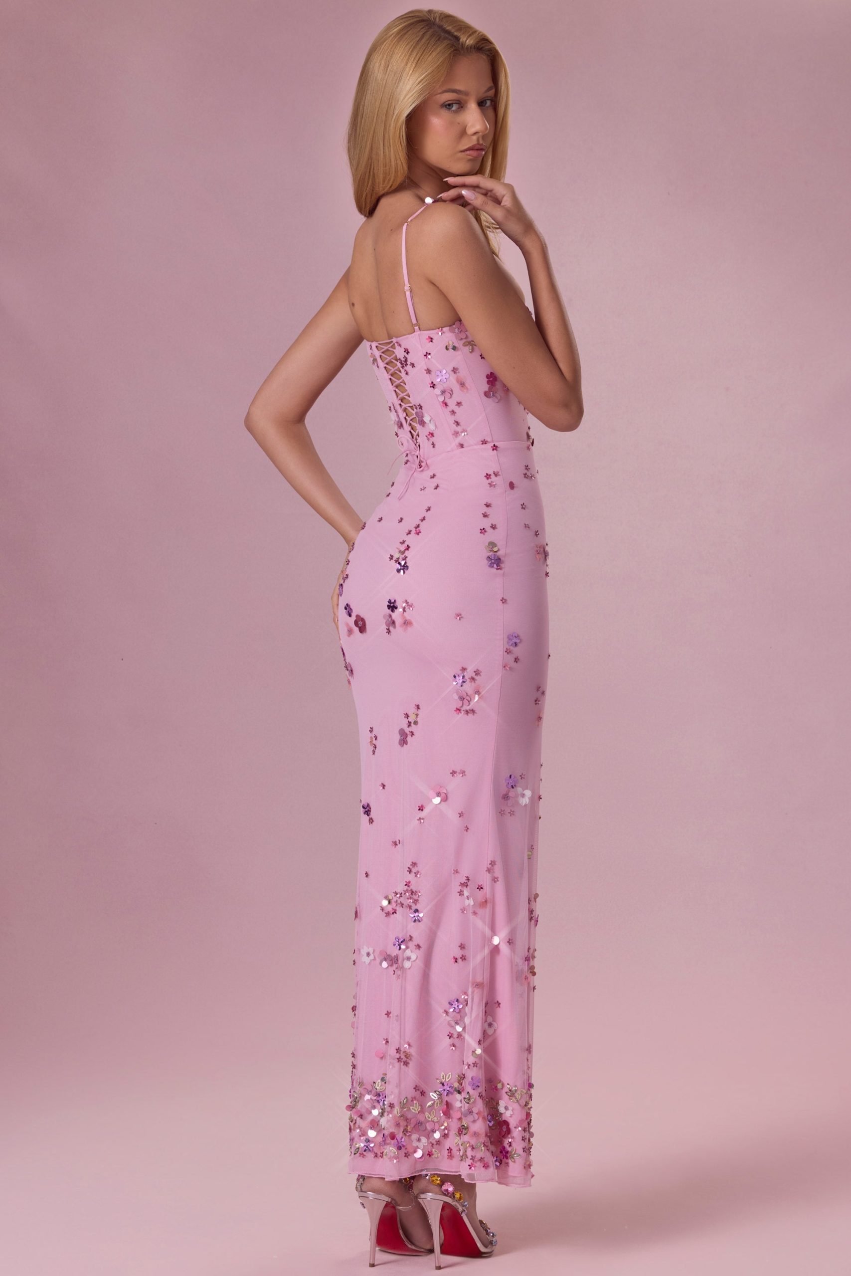 Embellished Corset Maxi Dress in Candyfloss Pink - Image 6