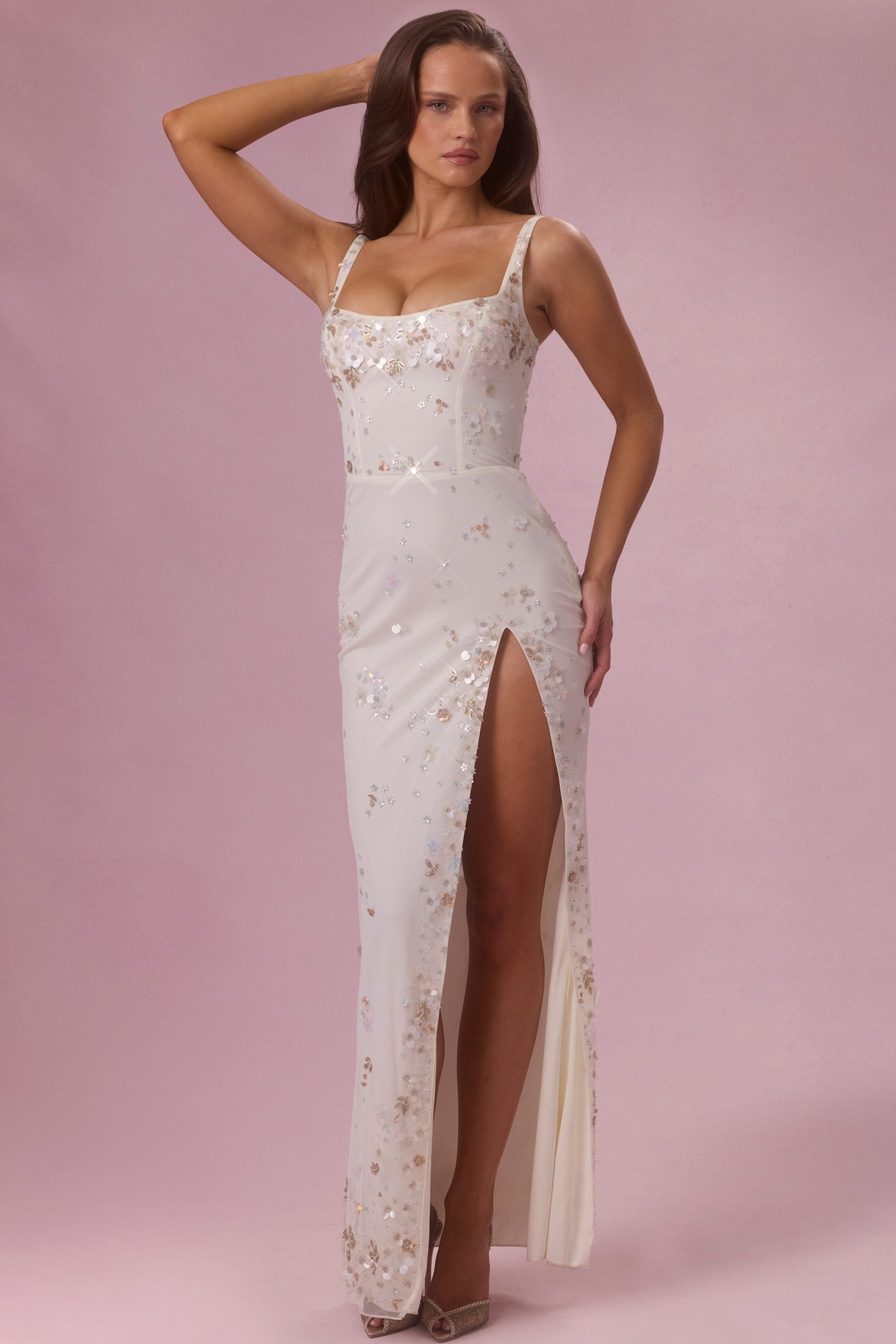Embellished Corset Maxi Dress in Ivory - Image 5