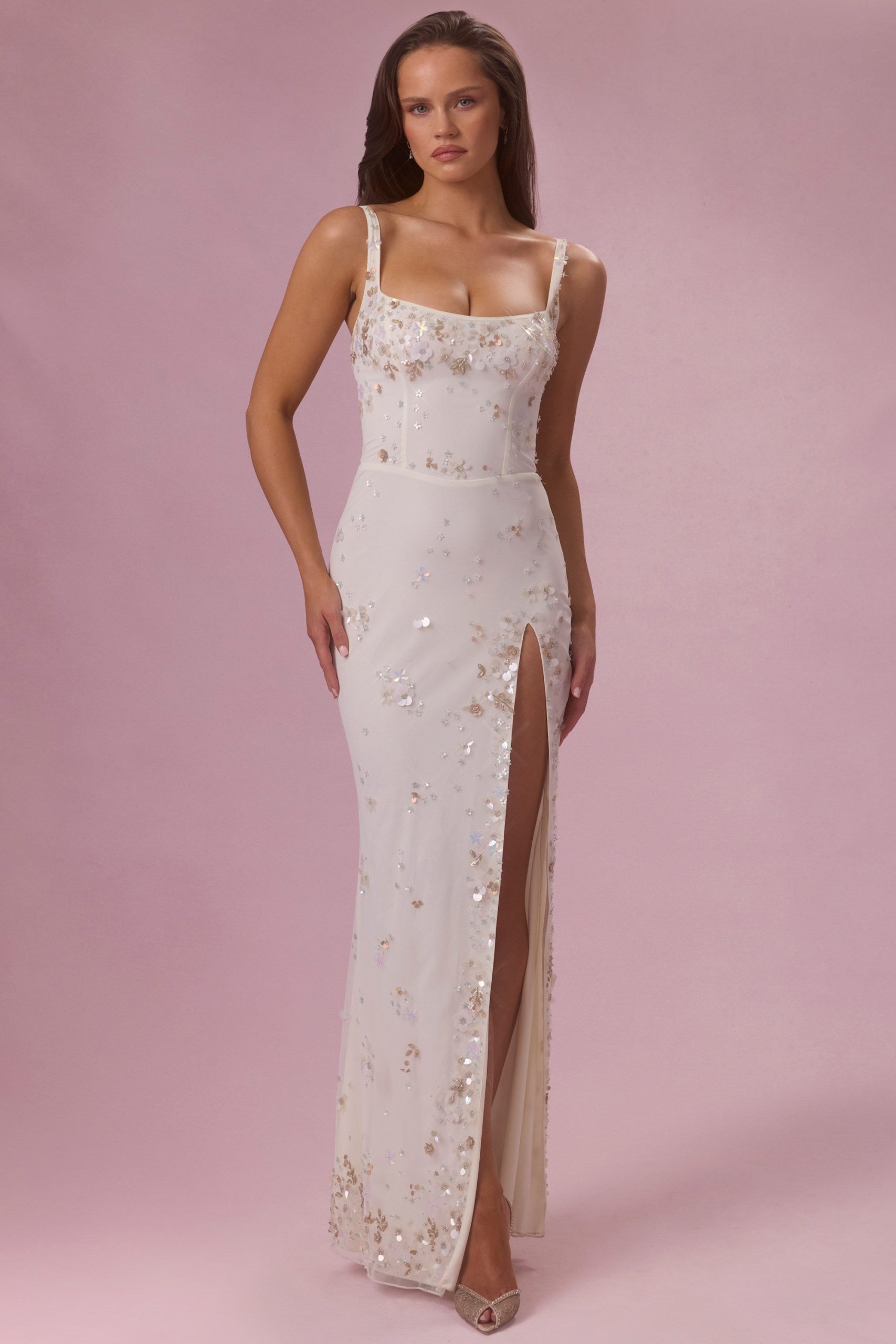 Embellished Corset Maxi Dress in Ivory - Image 7