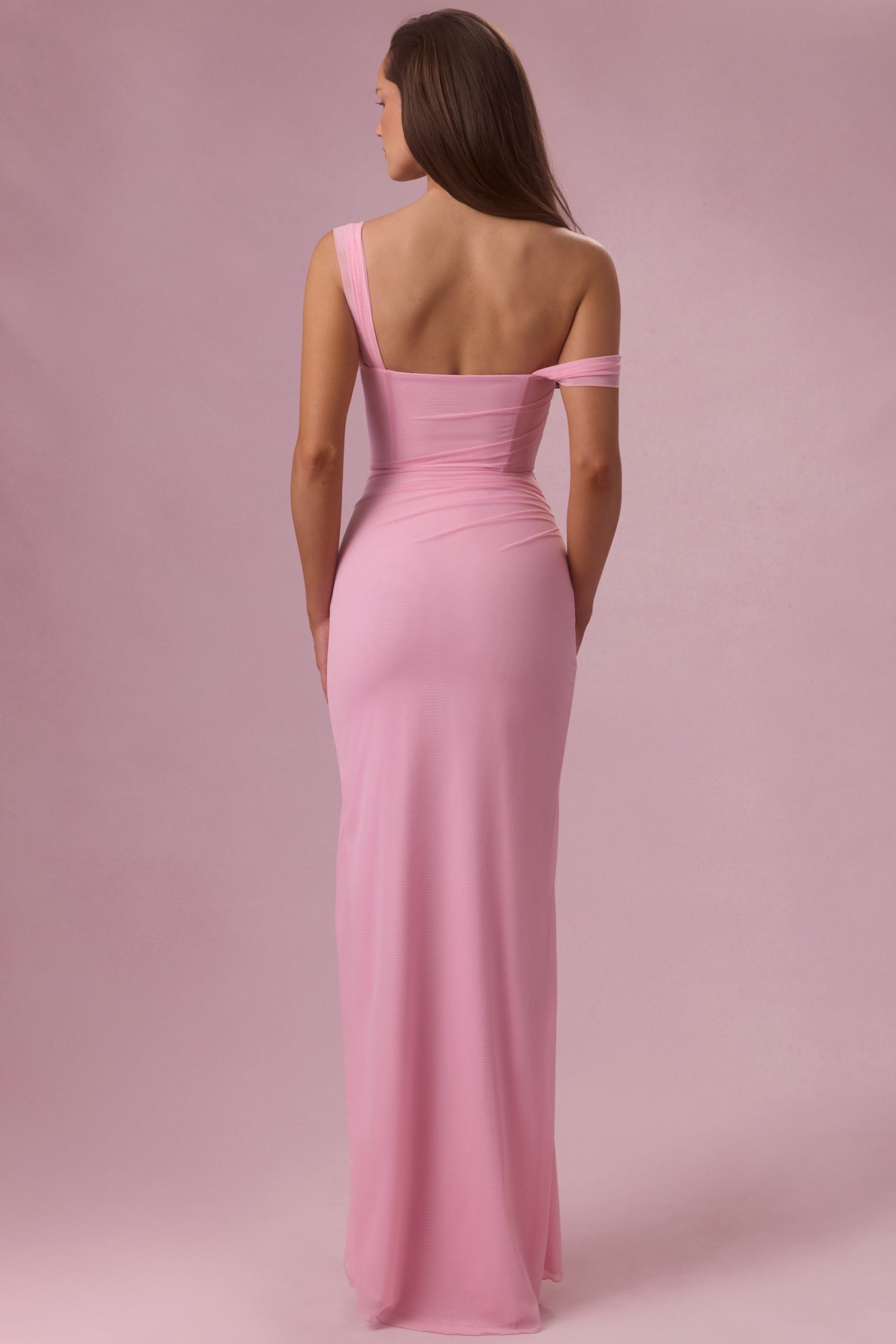 Premium Mesh Draped Corset Gown in Candyfloss Pink - Image 3