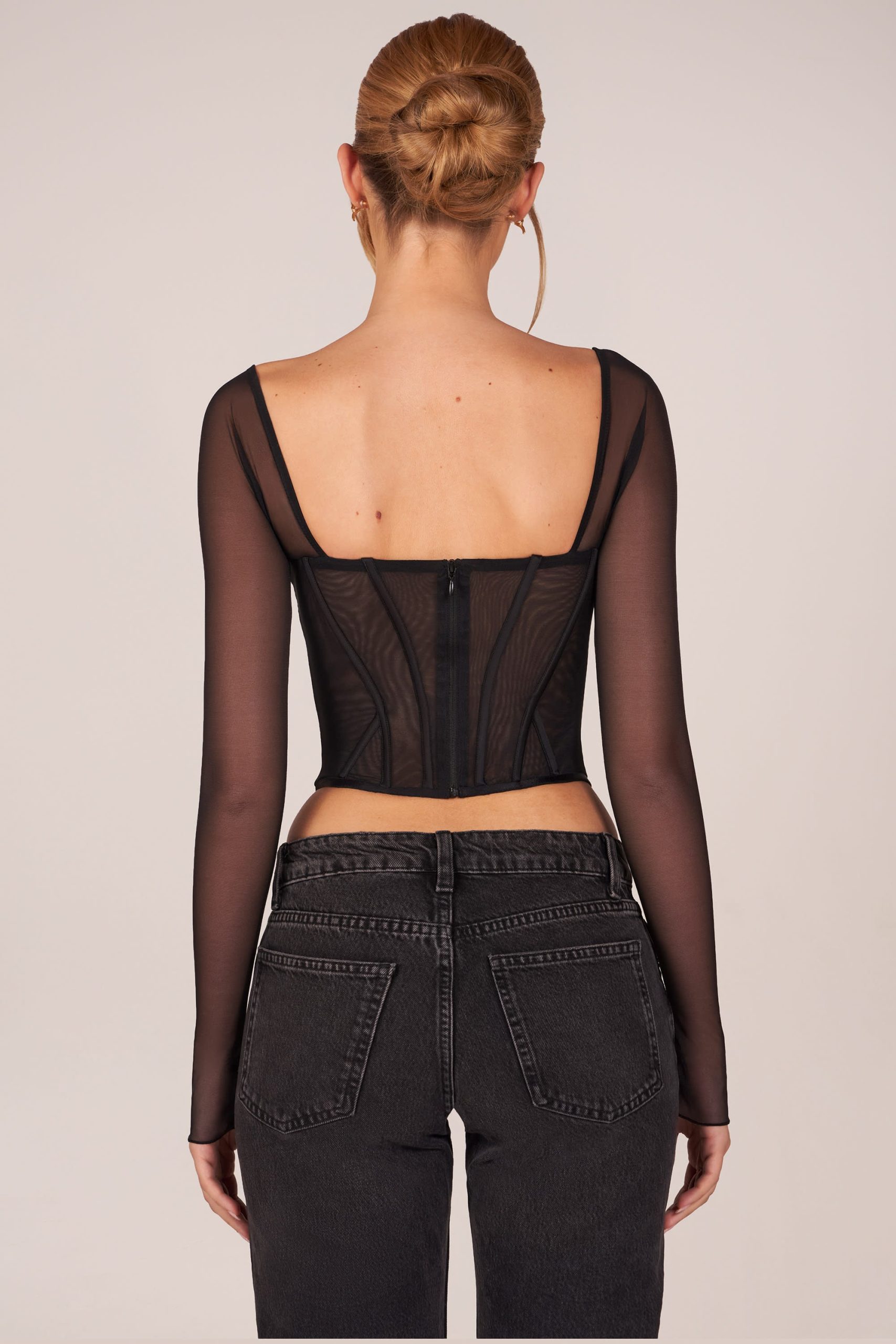 Corset Long-Sleeve Top in Black - Image 3