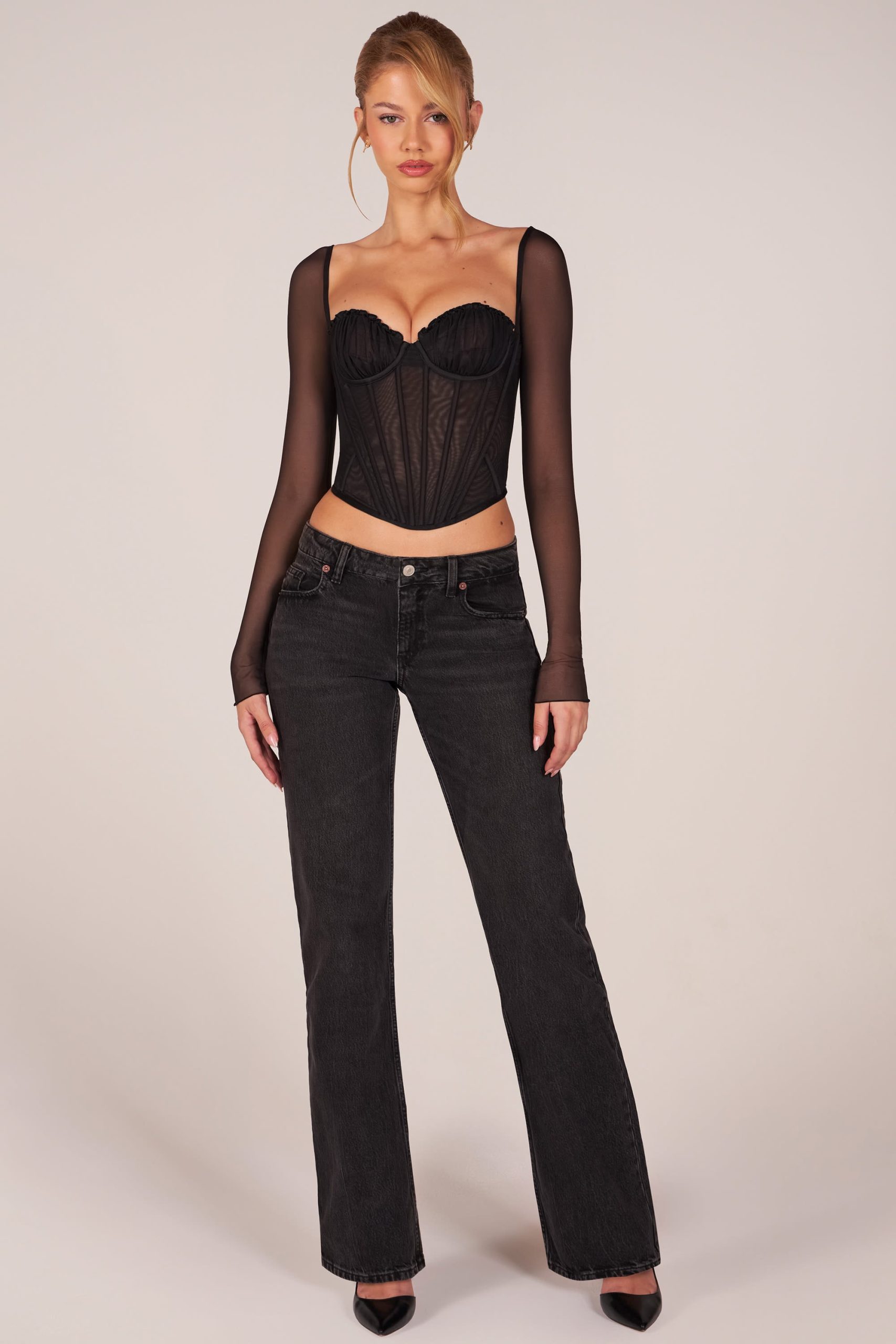 Corset Long-Sleeve Top in Black - Image 5