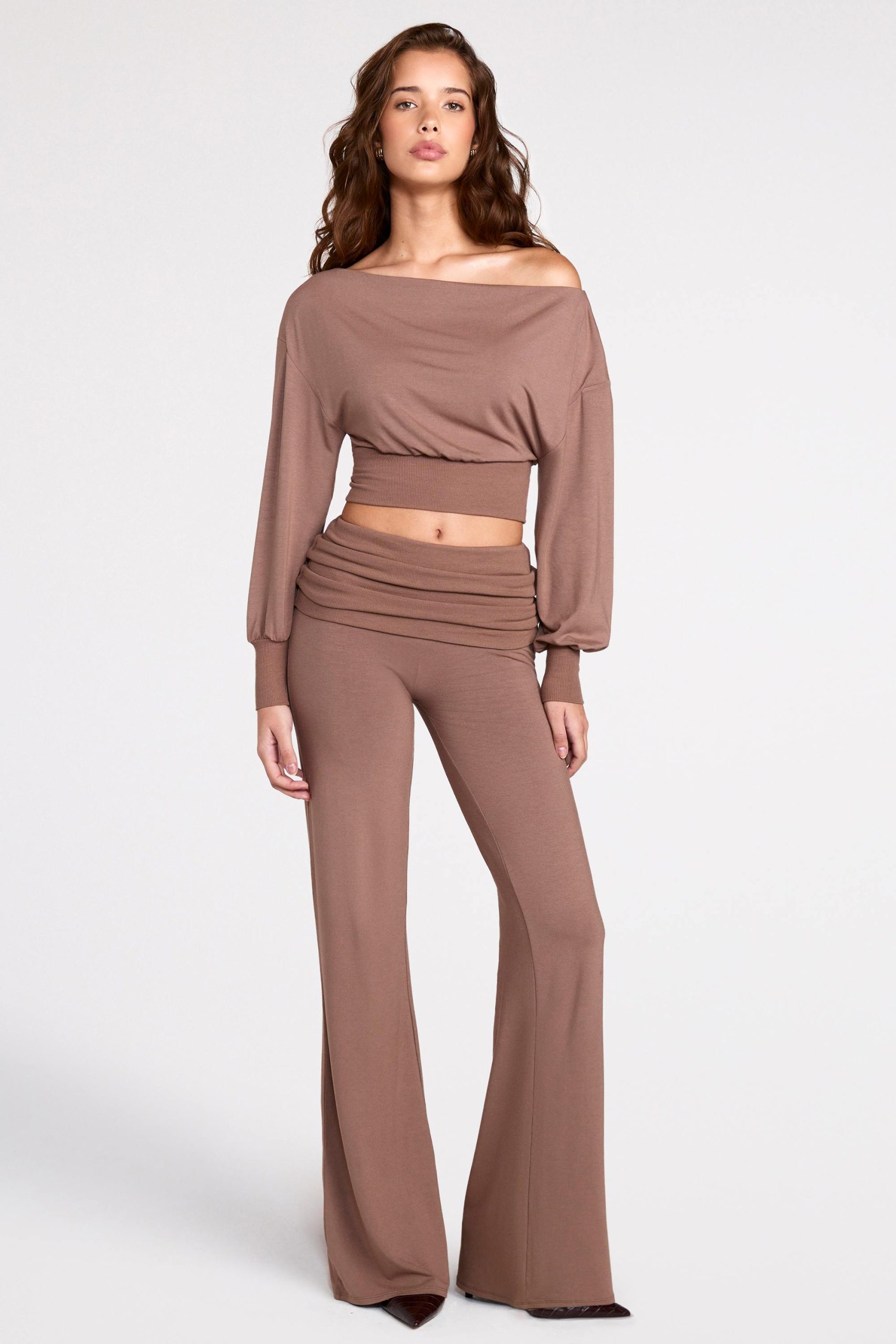 Modal Off-Shoulder Long-Sleeve Top in Mocha - Image 8