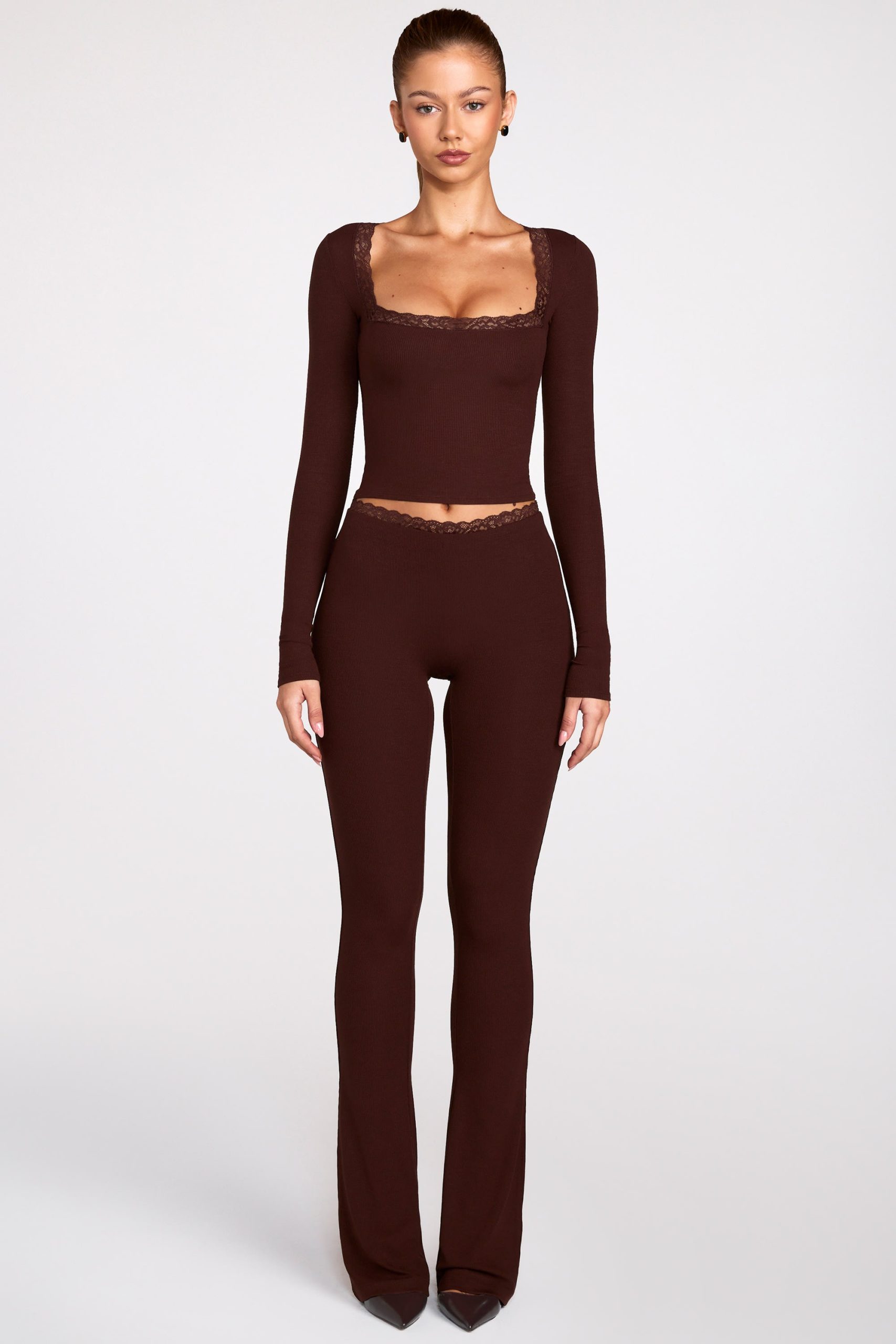 Ribbed Modal Square-Neck Long-Sleeve Top in Chocolate Brown - Image 7