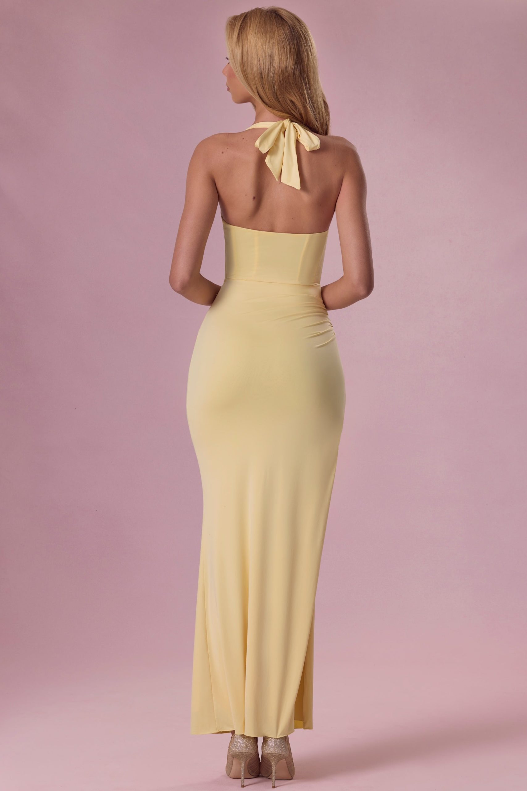 Premium Jersey Corset Bridesmaid Dress in Butter Yellow - Image 2