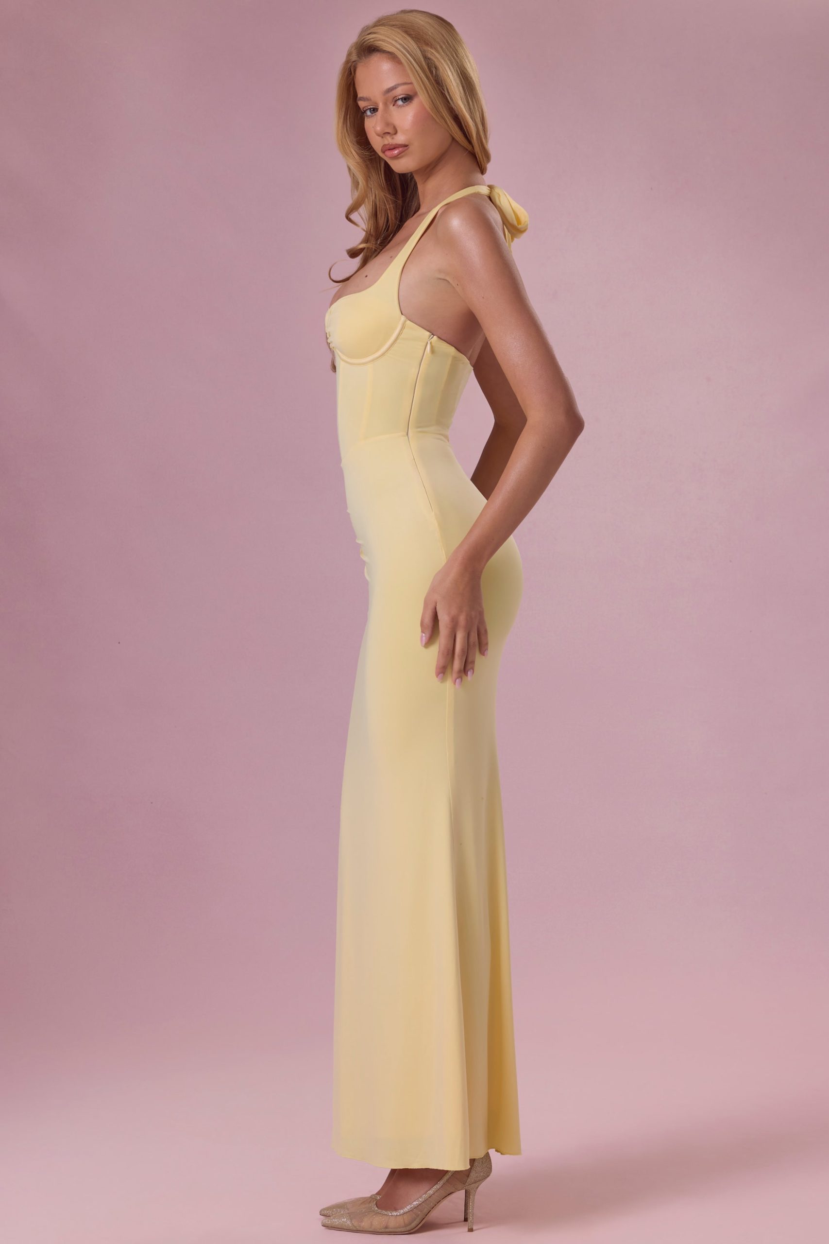 Premium Jersey Corset Bridesmaid Dress in Butter Yellow - Image 6